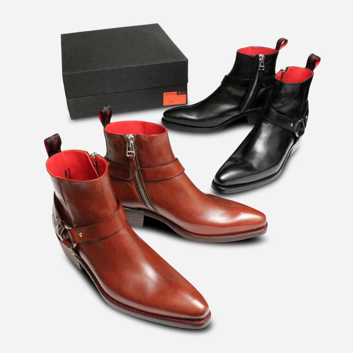 Jeffery West *NEW* Jeffery West Shoes Black Leather Pointed Harness Zip Boots Cuban Heel 8 