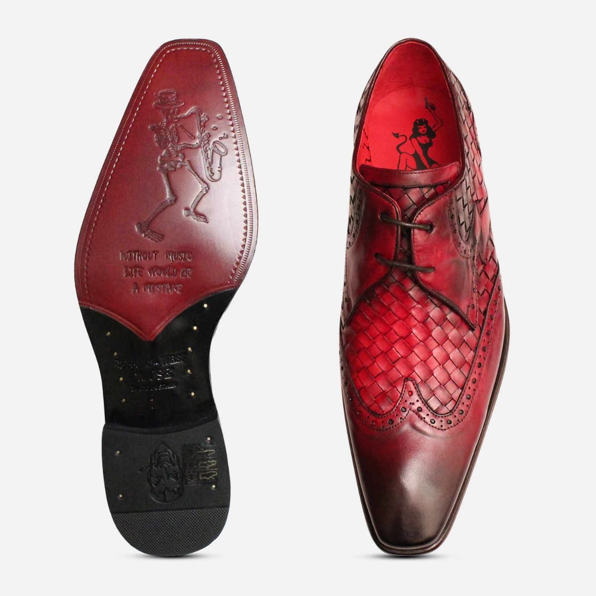 Jeffery West Burgundy Oxblood Weave Designer Shoes
