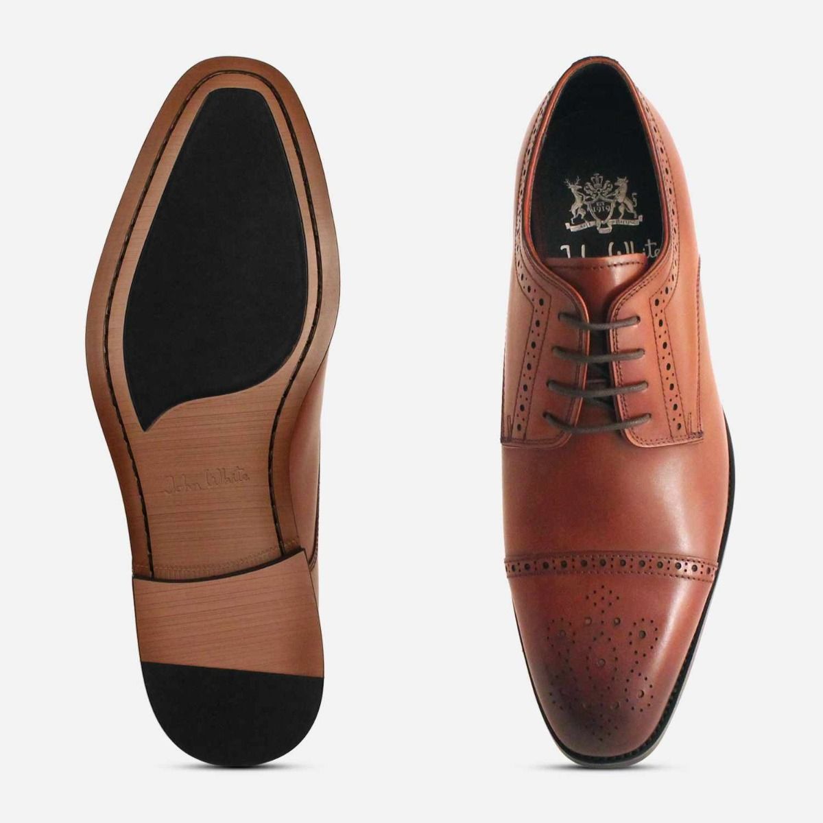 John White Tan Brown Lace Up Brogues with Rubber Sole