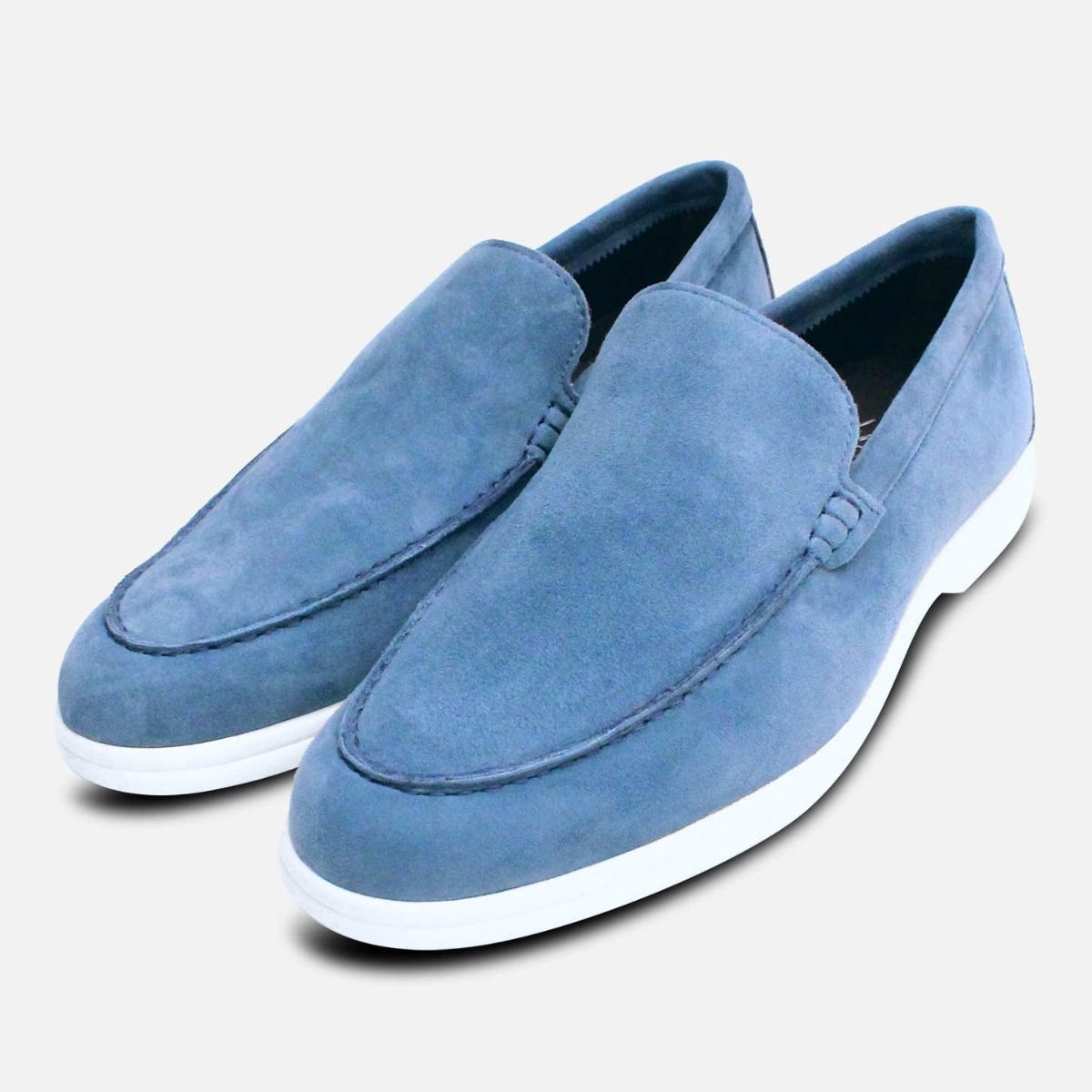 John White Light Blue Suede Designer Casual Mens Loafers