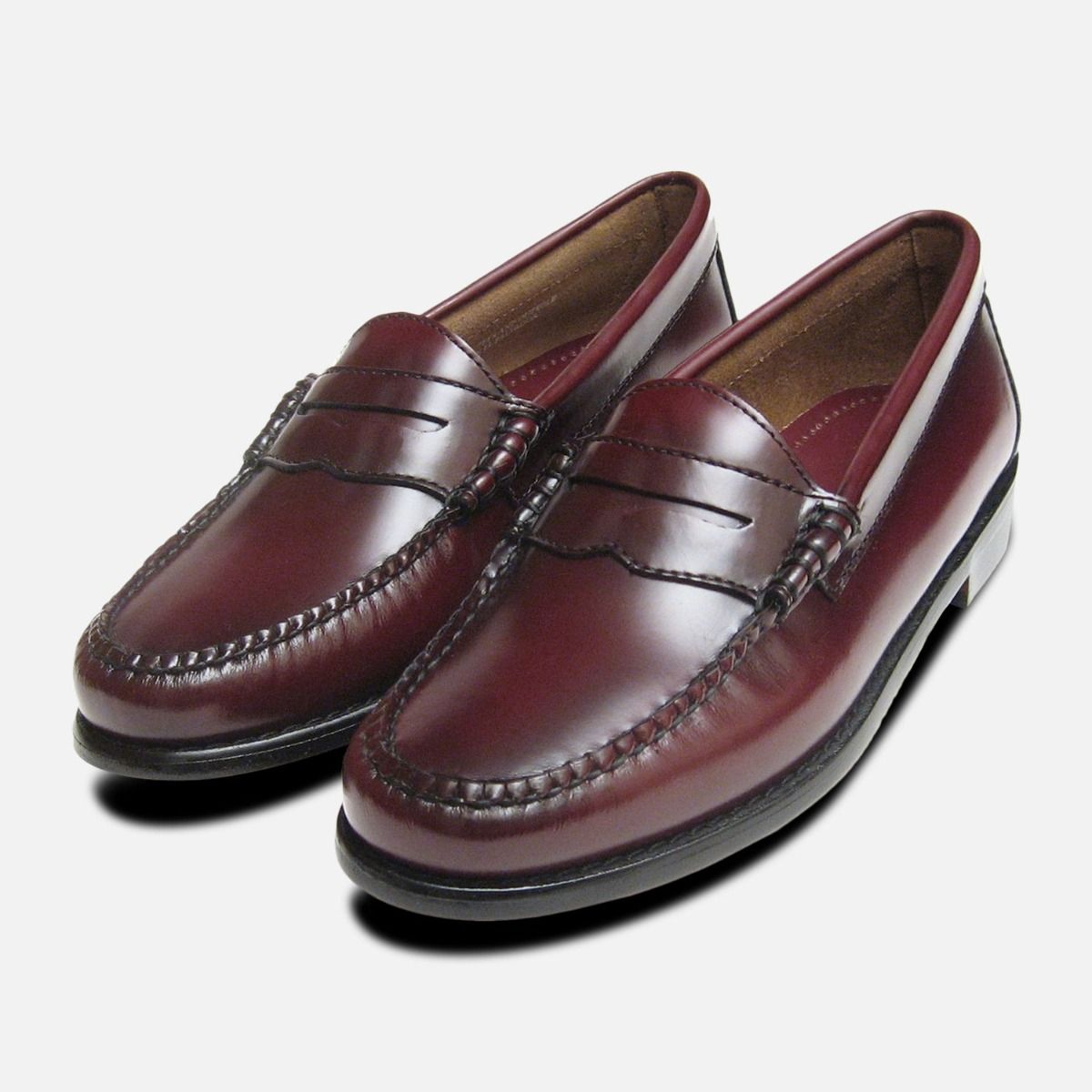 Ladies Burgundy Leather Bass Loafers