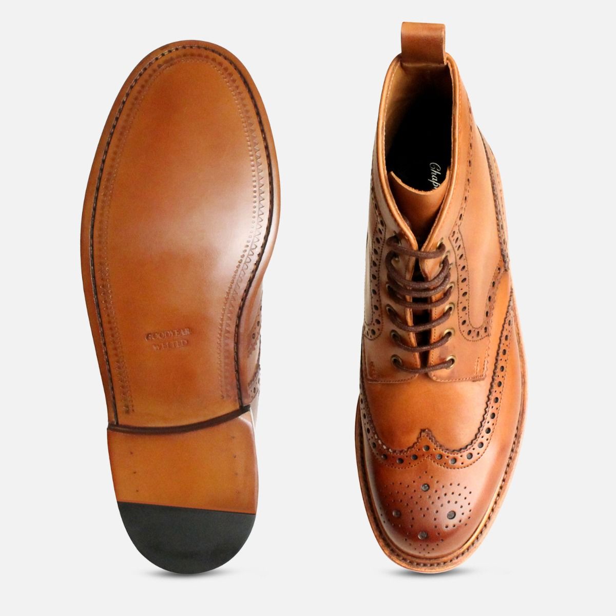 Mens tan leather sales brogue boots