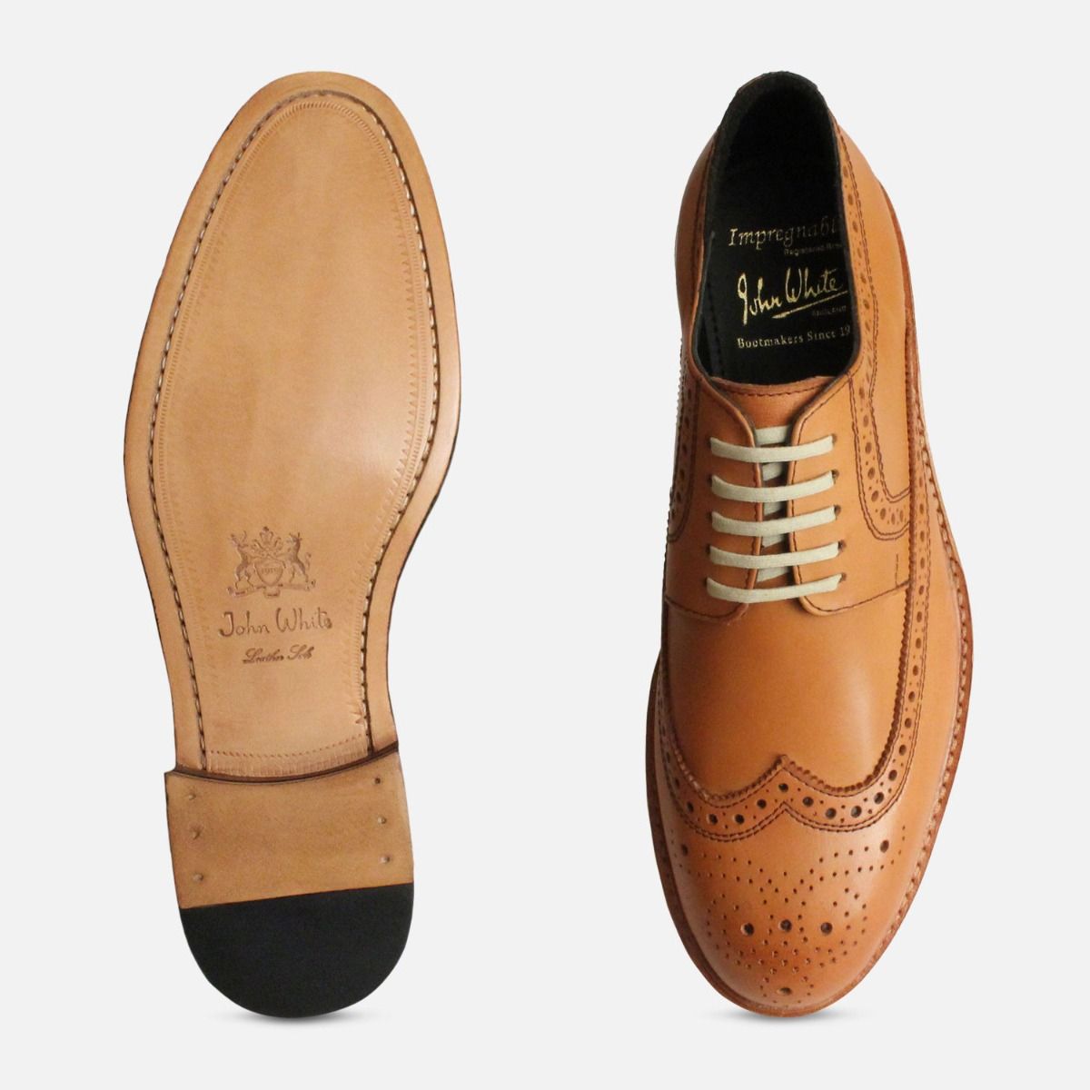 John White Goodyear Welted Wingtip Brogues in Tan