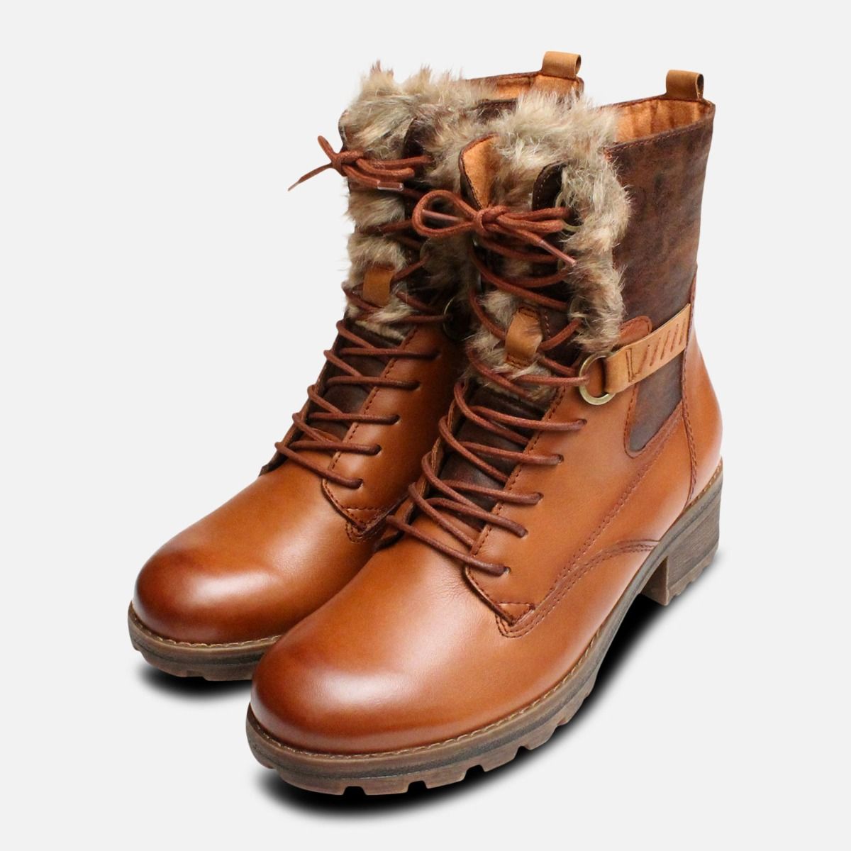 Trouwens afschaffen Abnormaal Tamaris Designer Tan Leather Fur Ankle Zip Boots