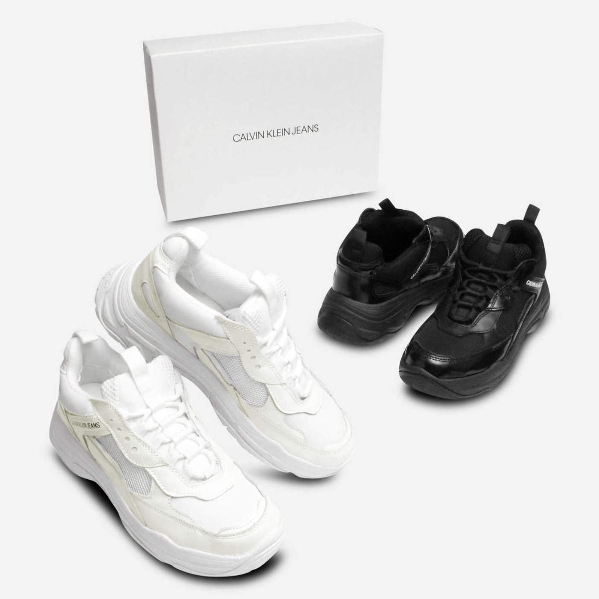 Maya Chunky Trainers in White Leather by Calvin Klein Jeans