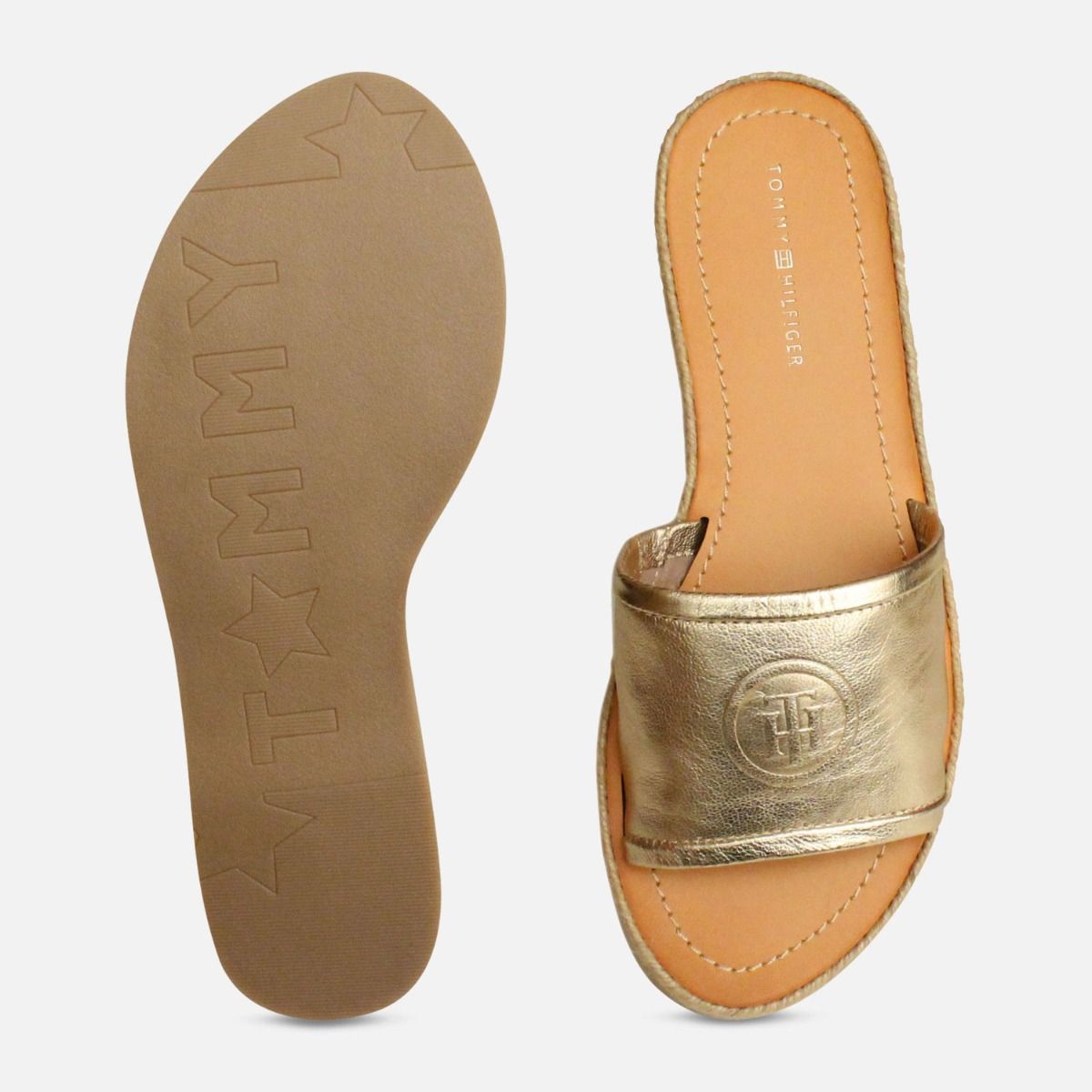 Metallic Gold Leather Tommy Hilfiger Flat Sandal