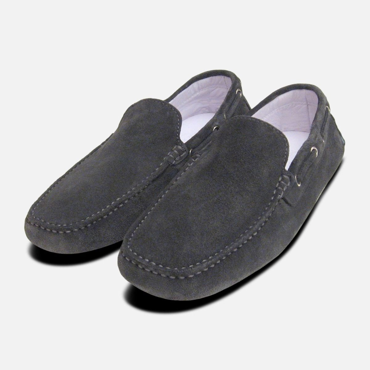 Mid Grey Suede Driving Shoe Loafers