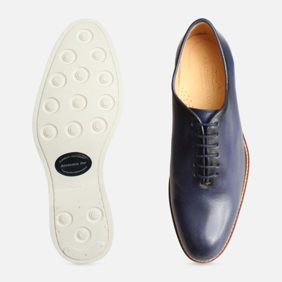 Navy Blue Wholecut Oxford Shoes by Anatomic & Co