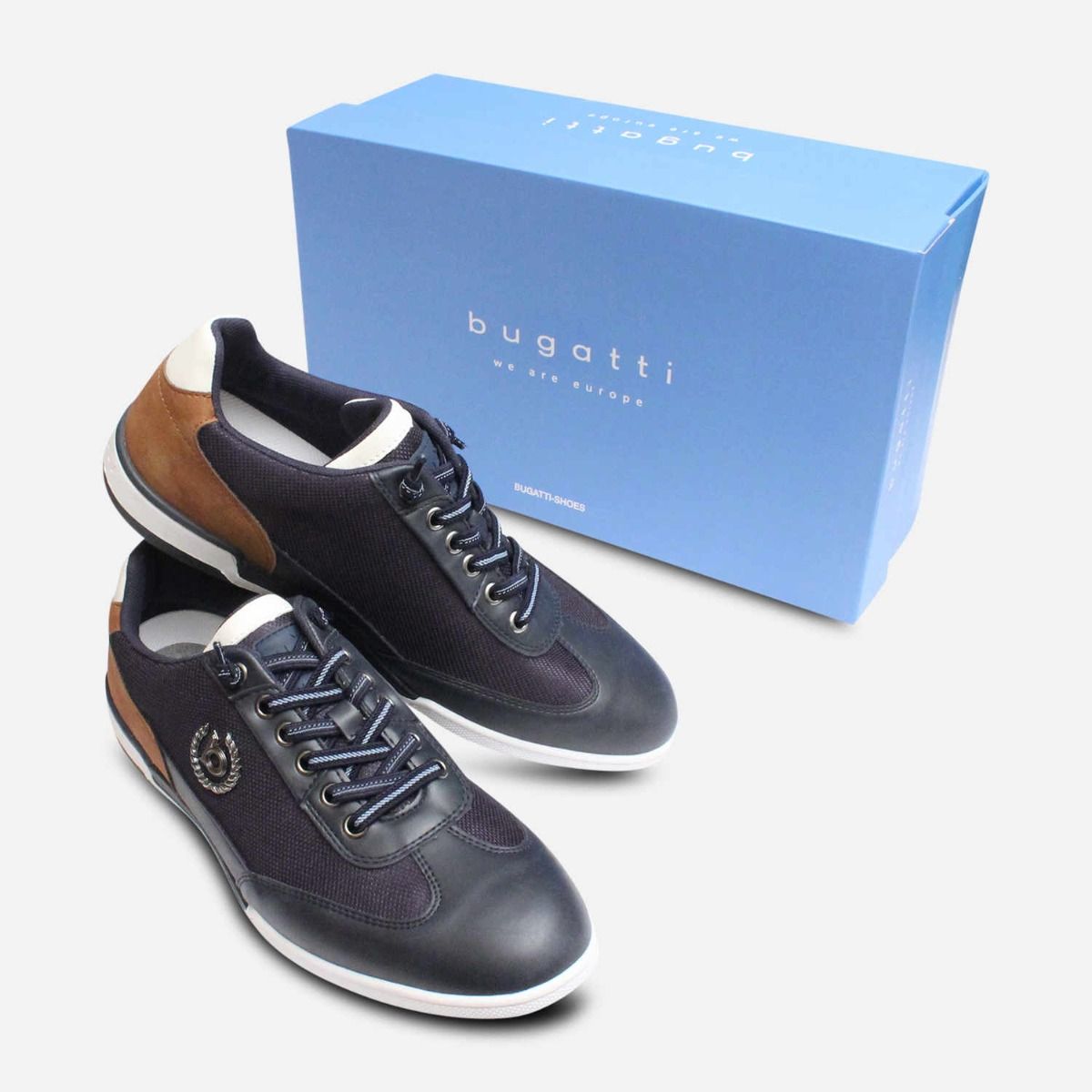 Bugatti Designer Navy Blue Trainers with Tan Suede 