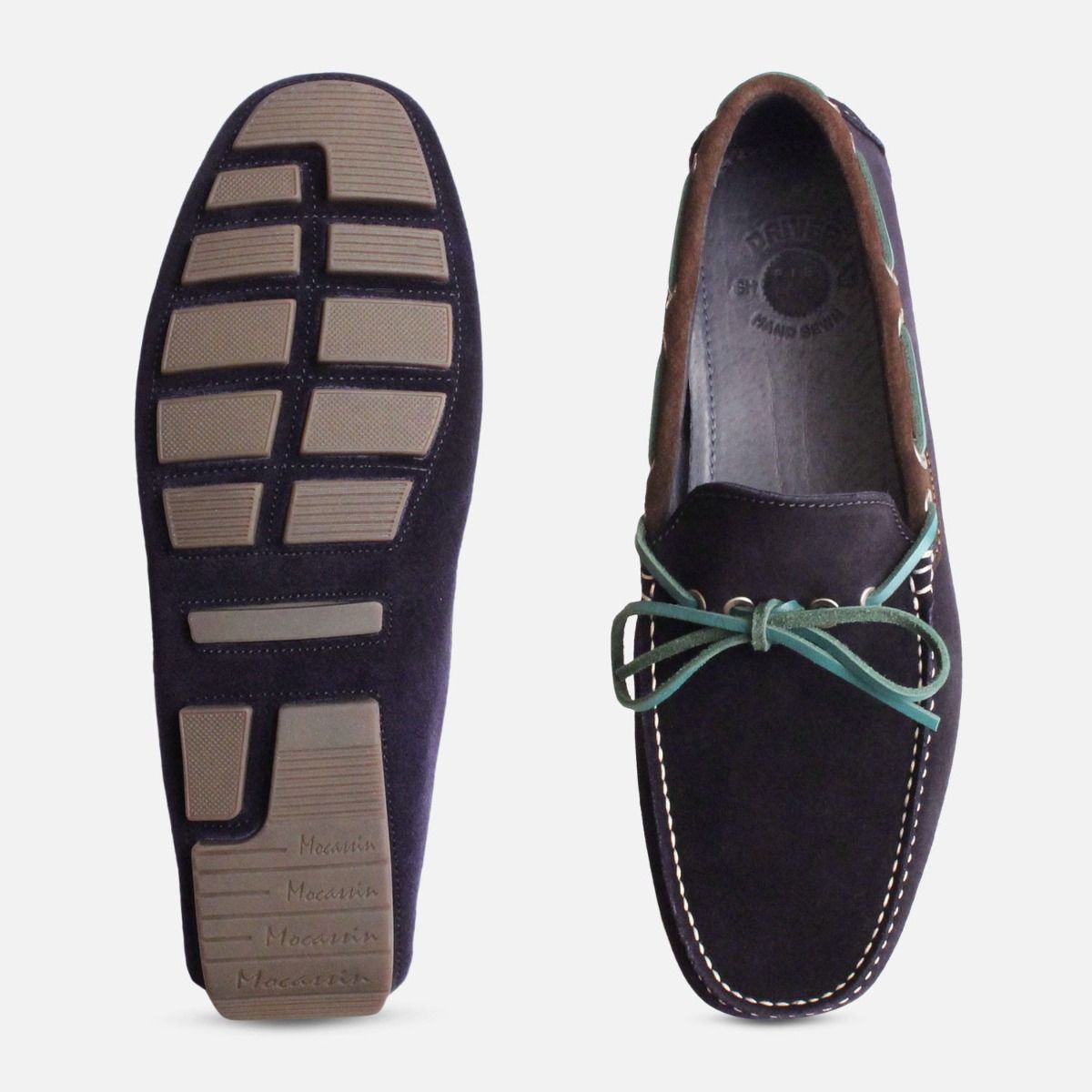 Navy Blue & Green Designer Driving Shoes
