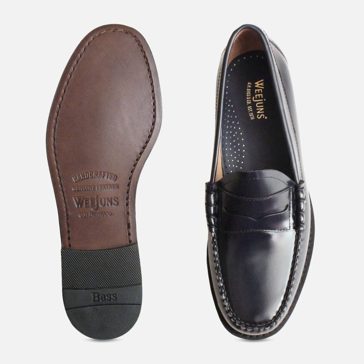 Larson Bass Penny Loafers in Navy Blue Leather