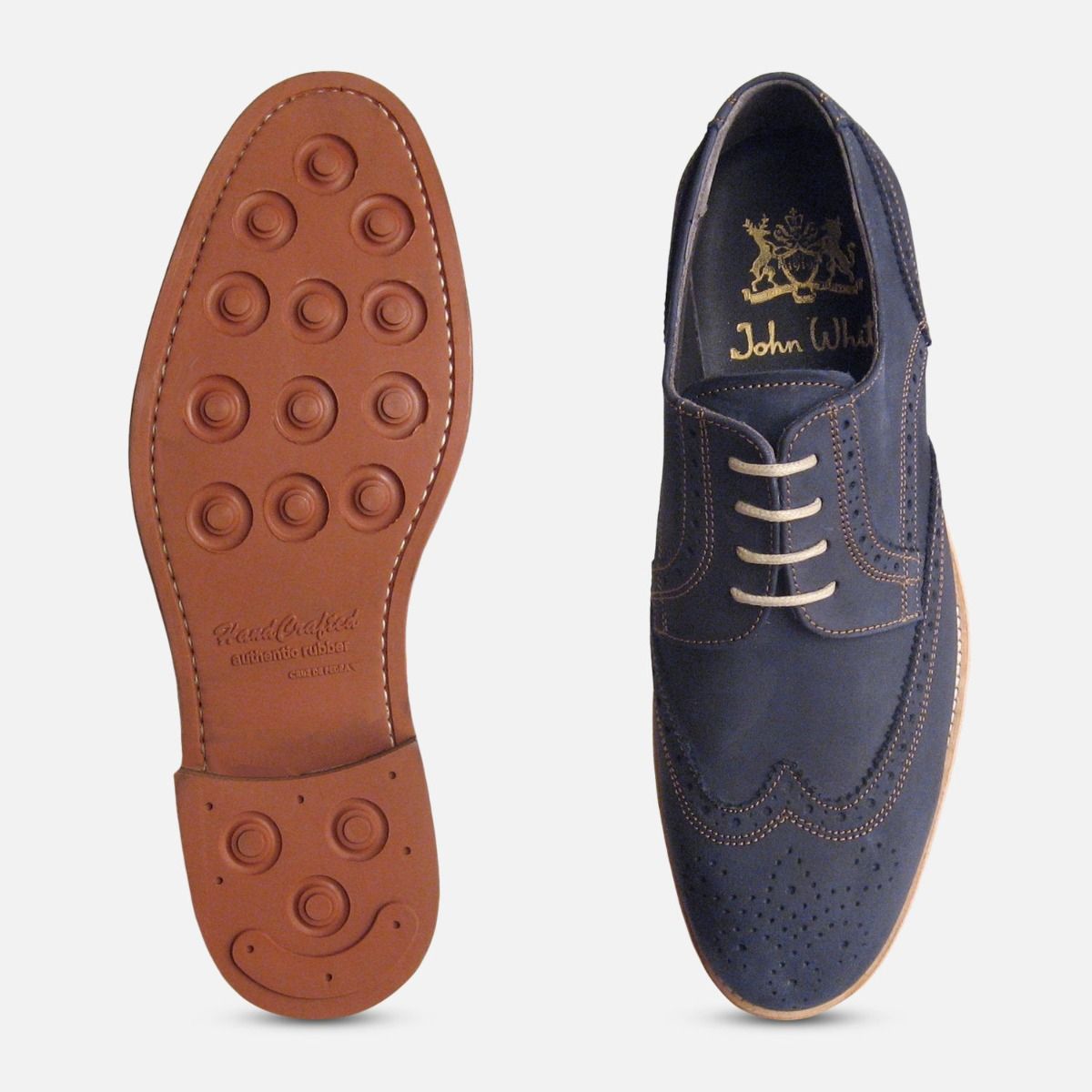 Navy Blue Nubuck Mens Lace Up Brogues by John White Shoes