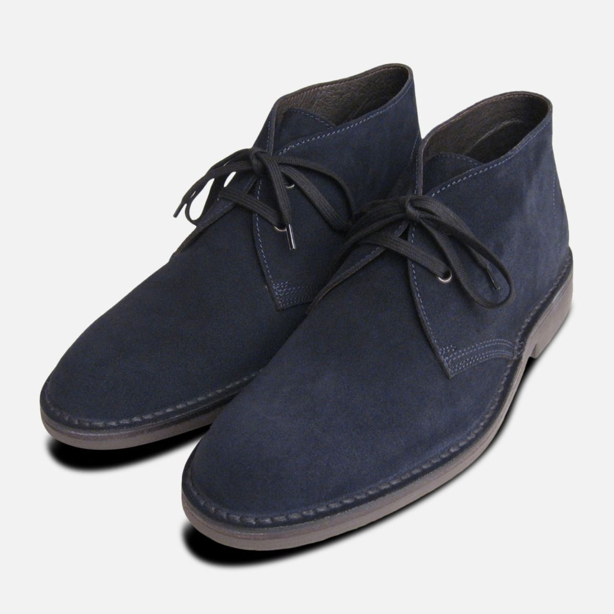 Mens Desert Boots Stitching Detail Navy Suede Rounded Toe Smart Casual Shoes