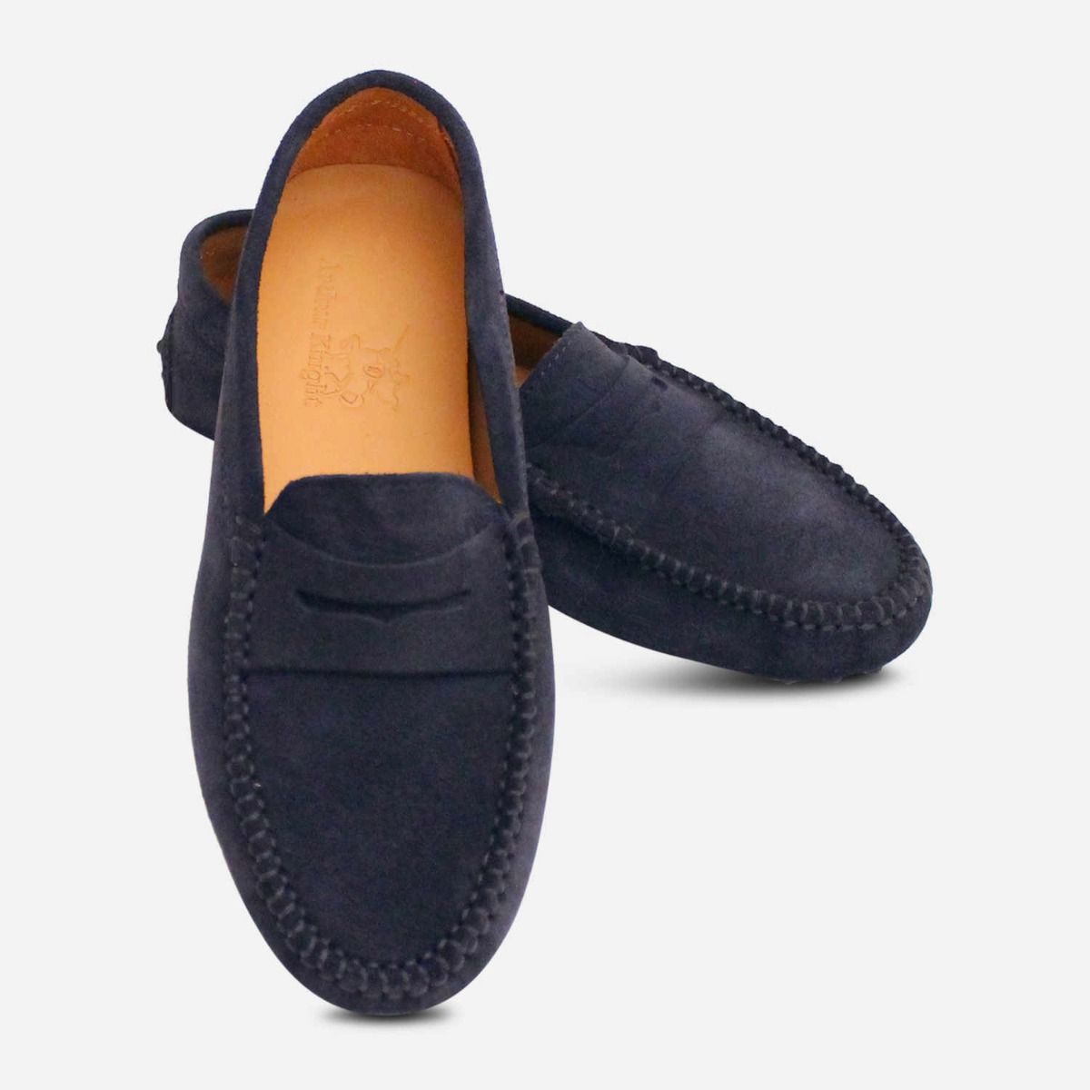 Navy Blue Suede & Patent Arthur Knight Ladies Italian Driving Shoes