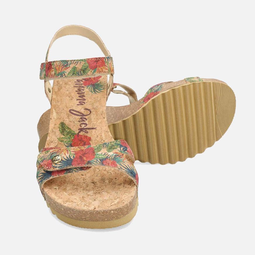 vlinder mezelf Michelangelo Panama Jack Julia Womens Cork Flower Leather Sandals