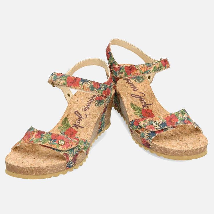 vlinder mezelf Michelangelo Panama Jack Julia Womens Cork Flower Leather Sandals
