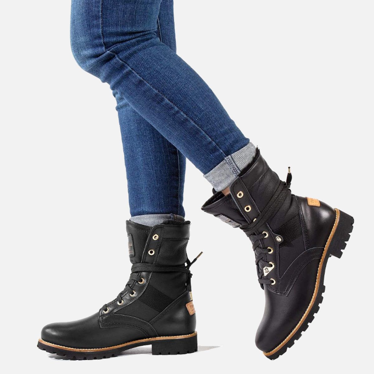 Black lace store up snow boots