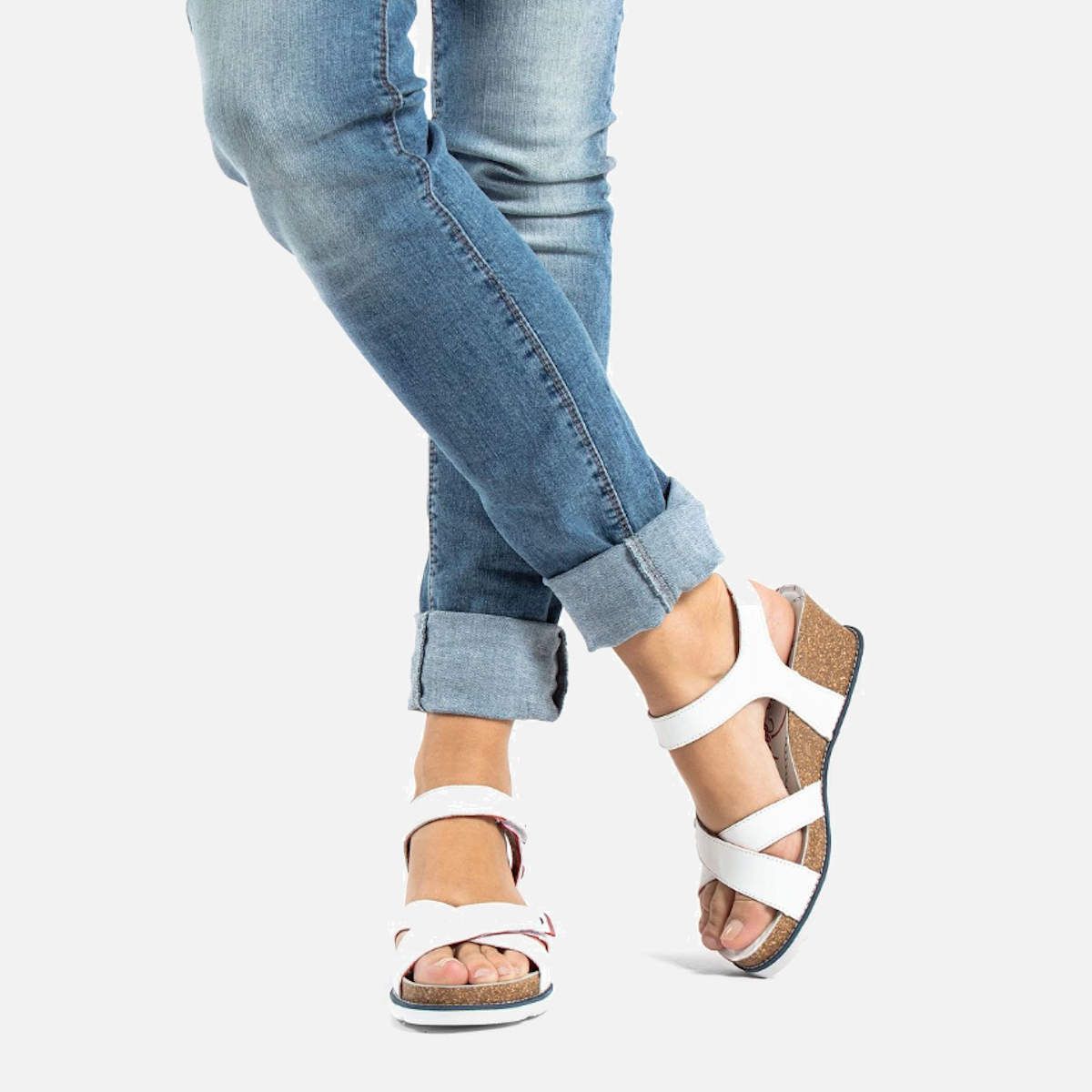 Panama Jack Ladies White Leather Heel Sandals