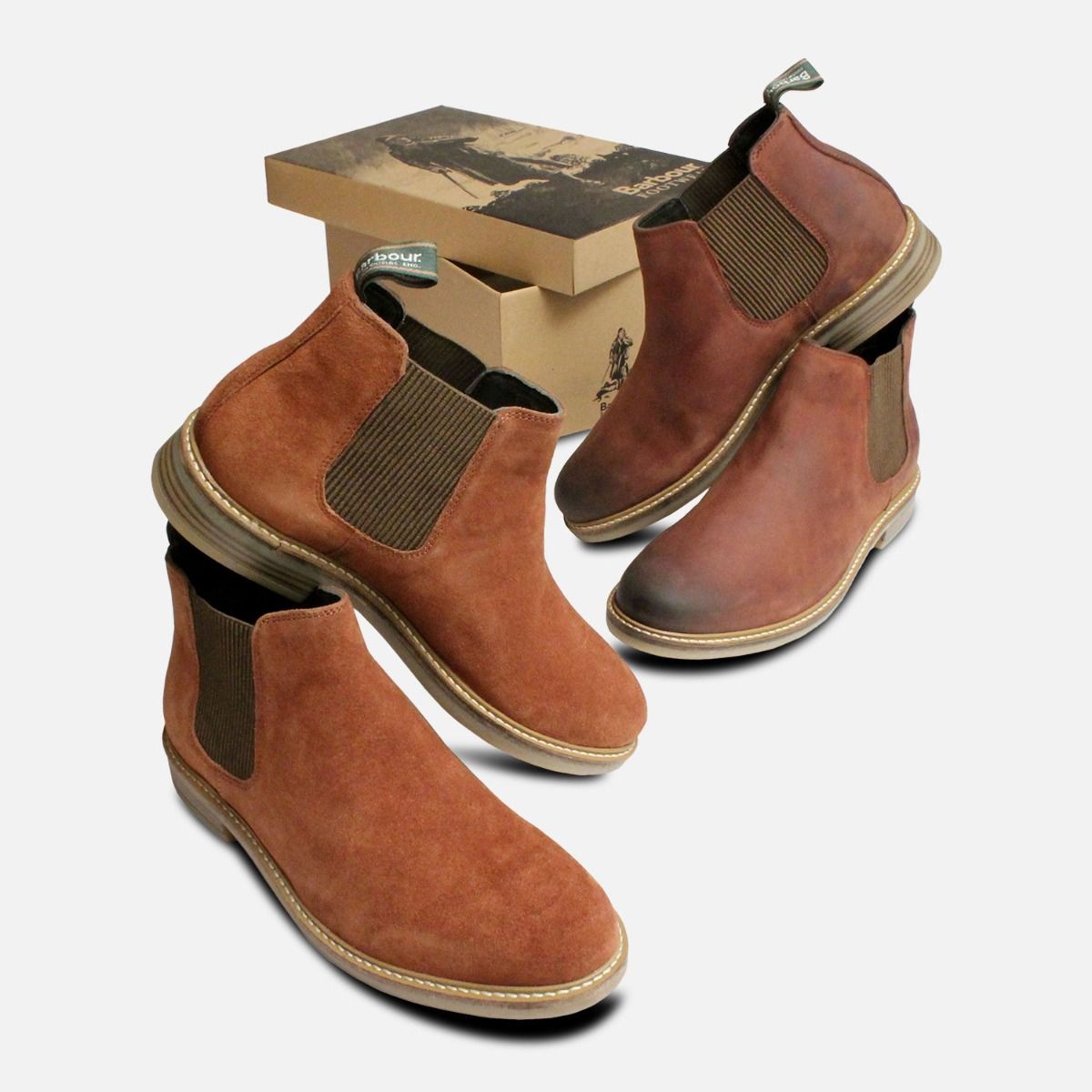 Barbour Penshaw Rust Suede Chelsea Boots for Men