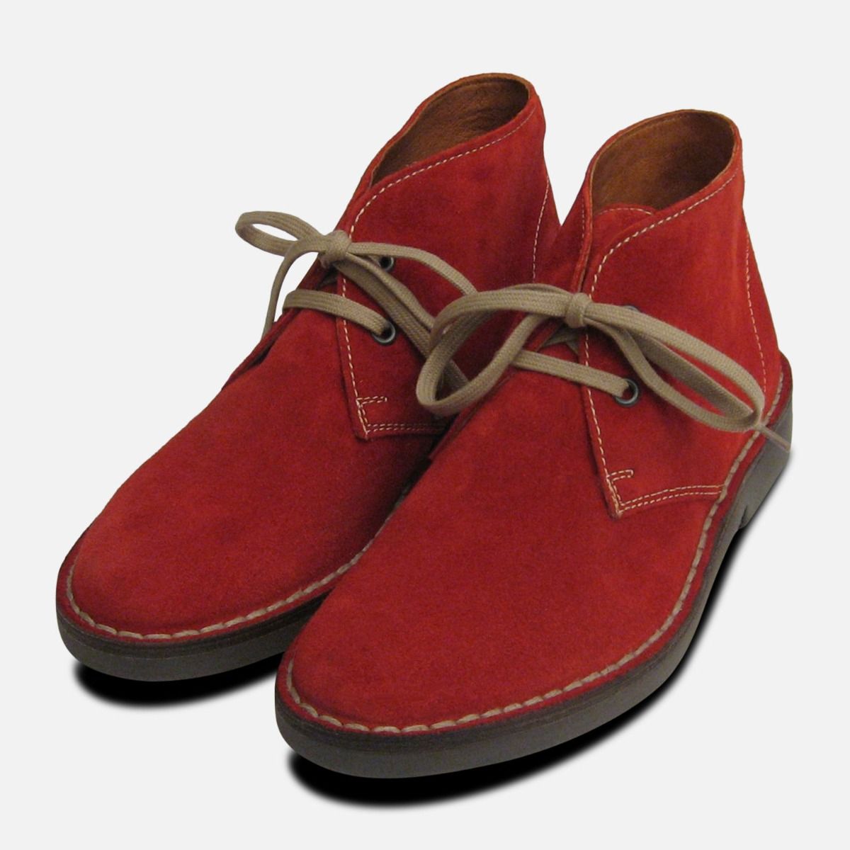 Womens Scarlet Red Suede Italian Desert Boots