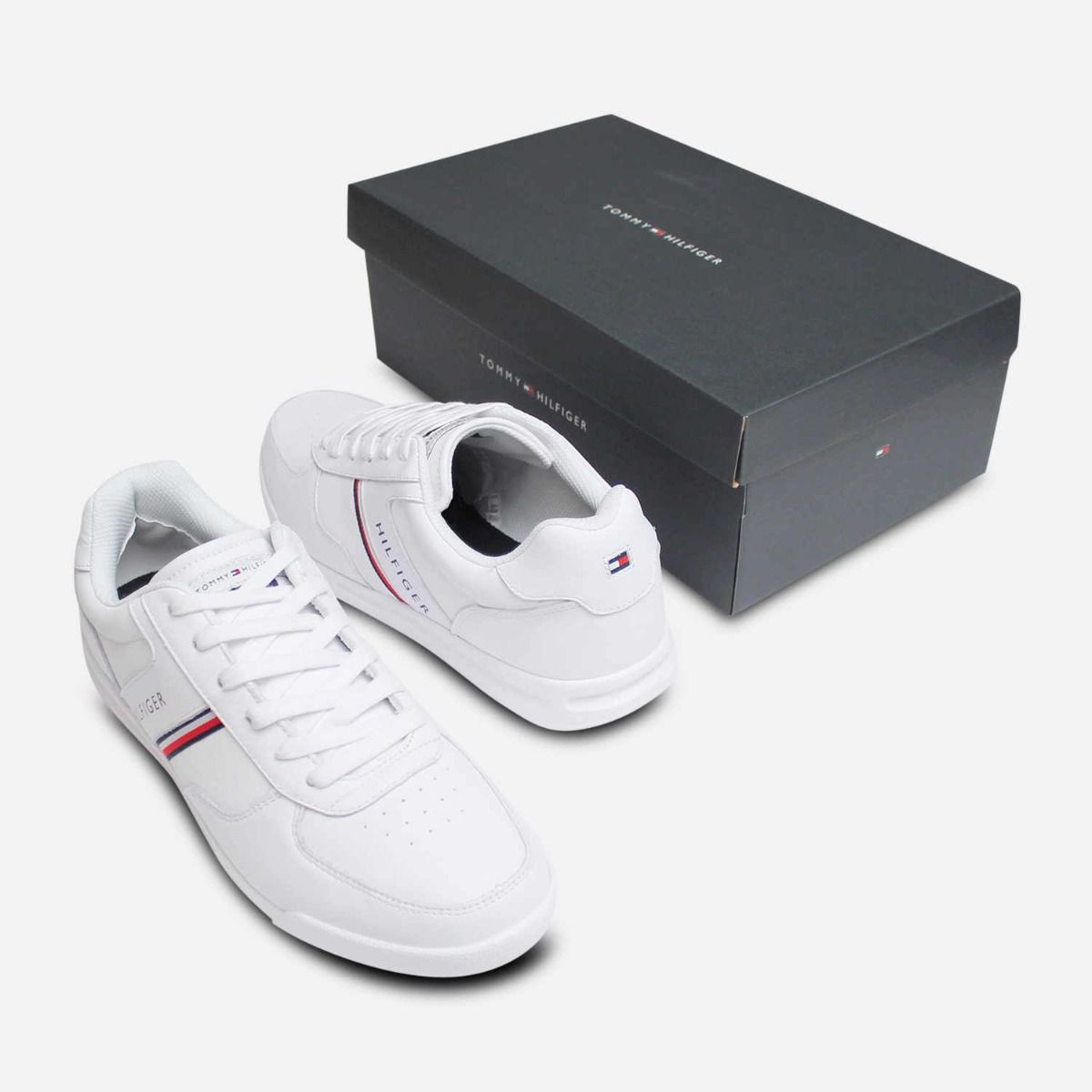 Tommy Hilfiger Retro All White Leather Mens Training Shoes