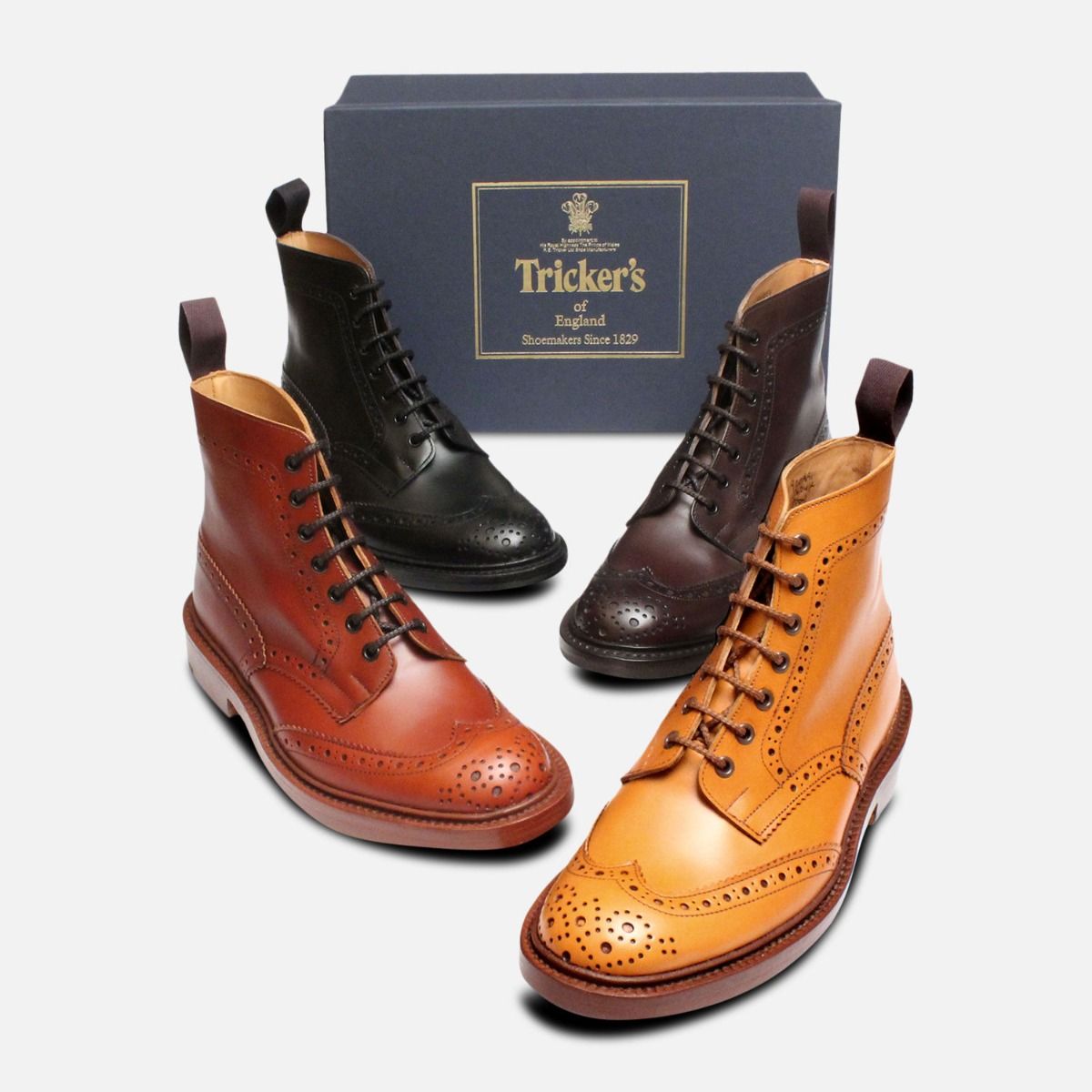Trickers Stow Black Dainite Brogue Boots