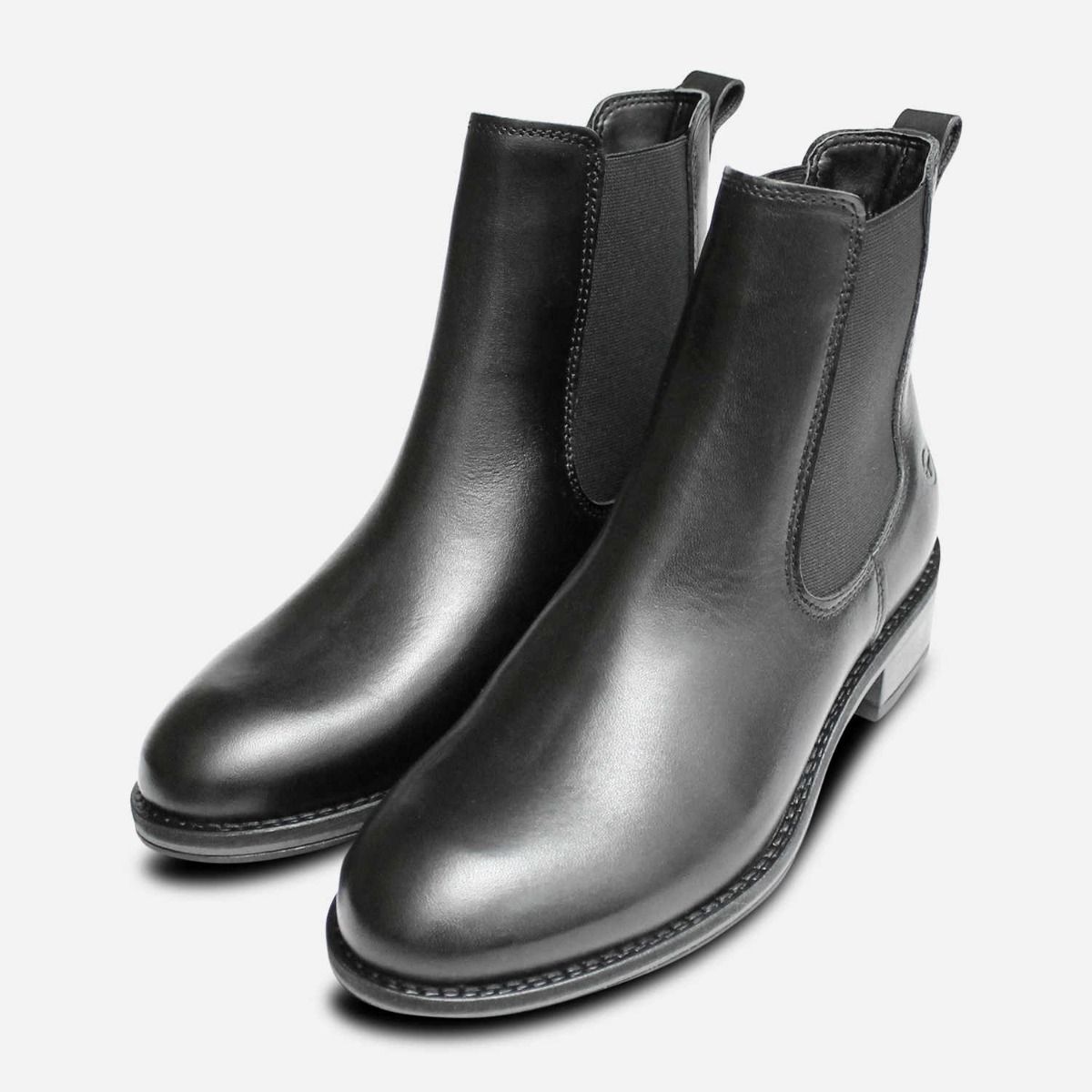 ordlyd Officer plyndringer Black Leather Tamaris Ankle Chelsea Boots for Women