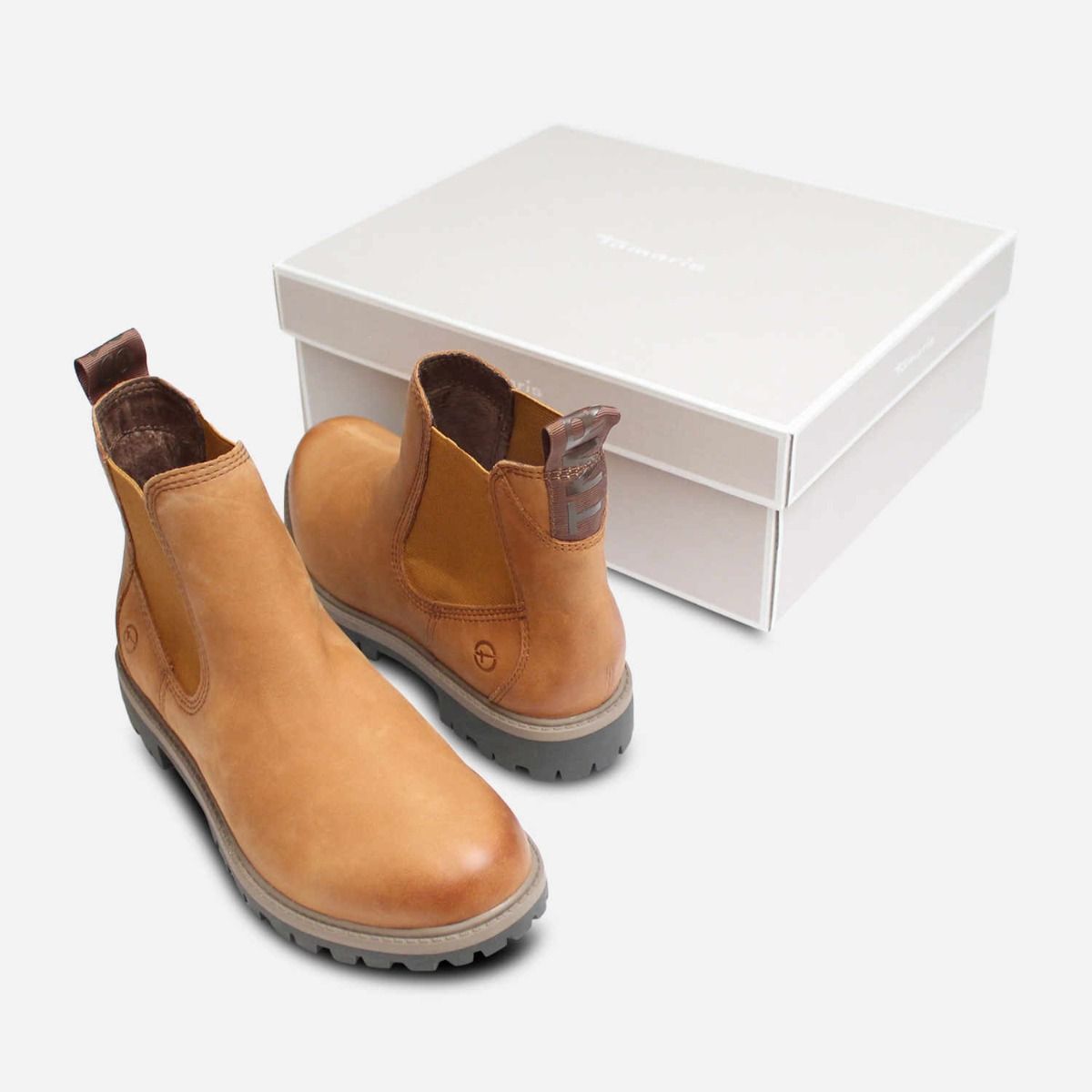 Tamaris Slip On Beige Chelsea Boots with Rubber