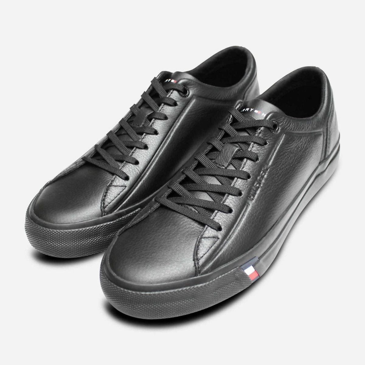 Premium Black Leather Lace Up Trainers