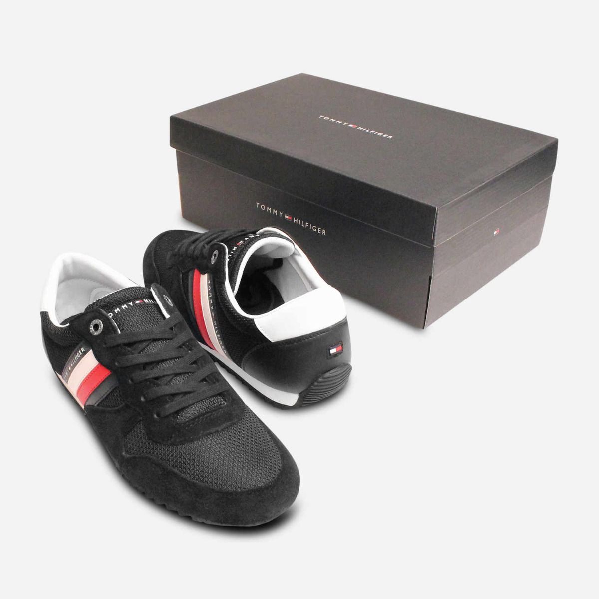Tommy Hilfiger Black Leather Designer Sneaker Shoes