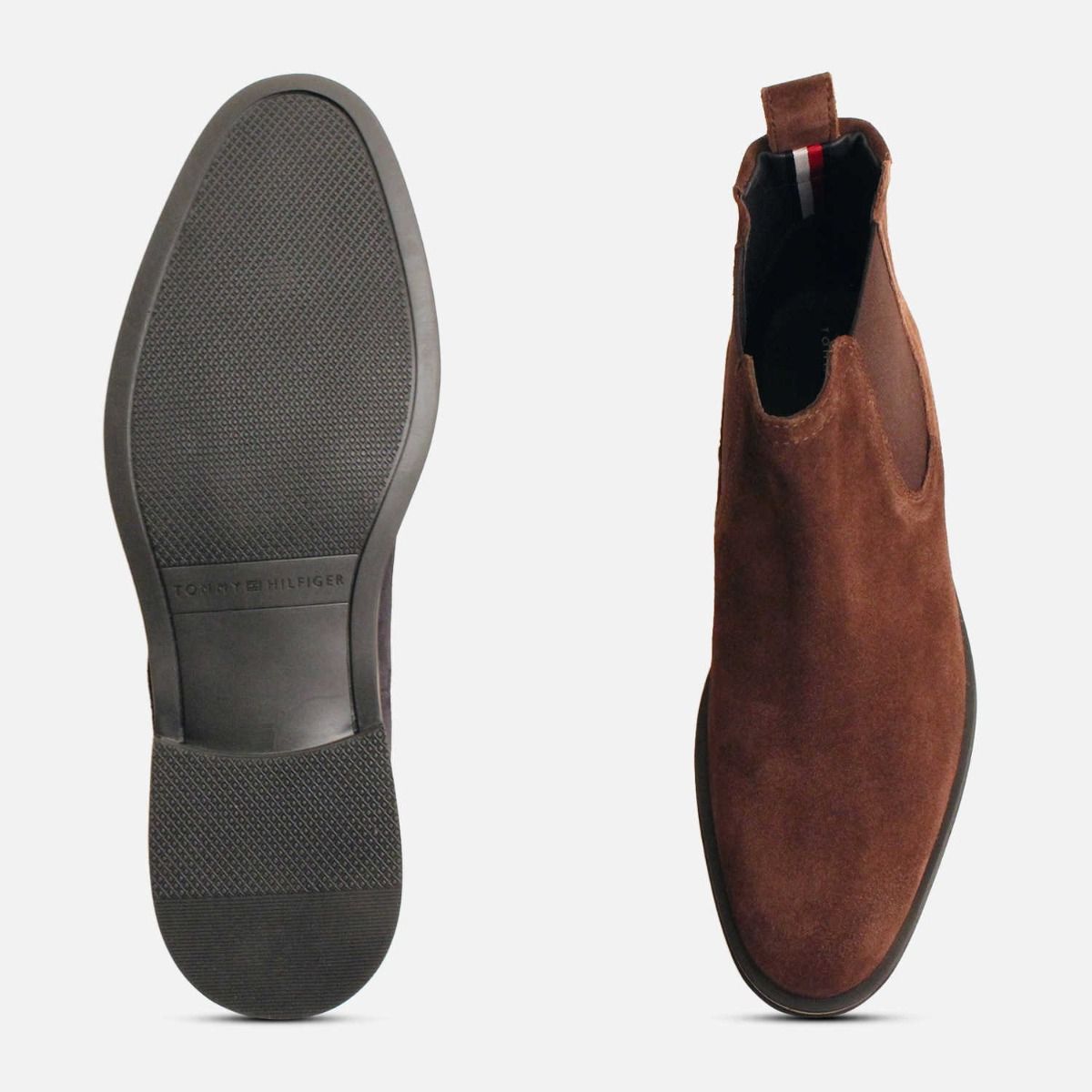 Tommy Hilfiger Brown Suede Designer Chelsea Boots for Men