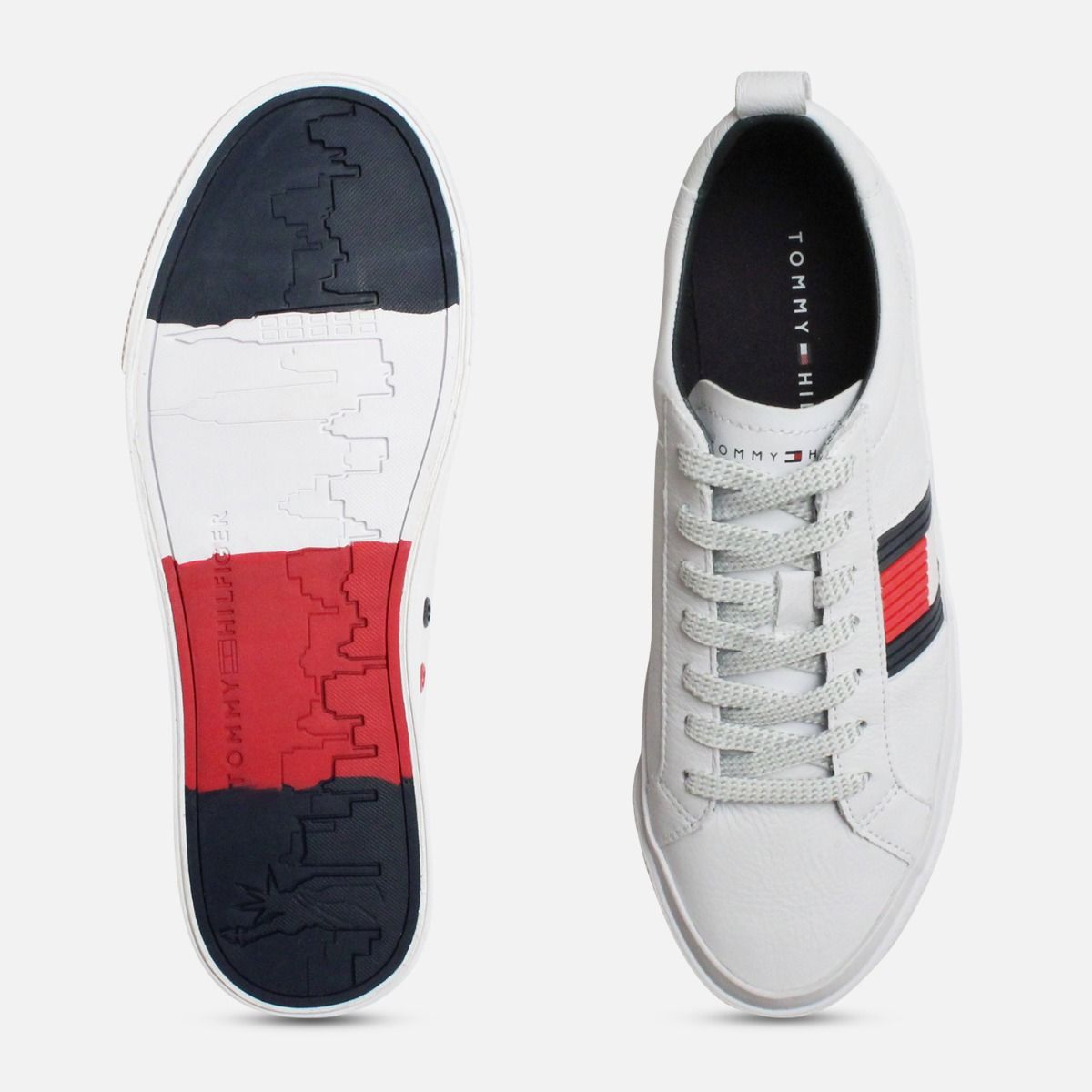 Tommy Hilfiger Flag Detail Leather White Sneakers
