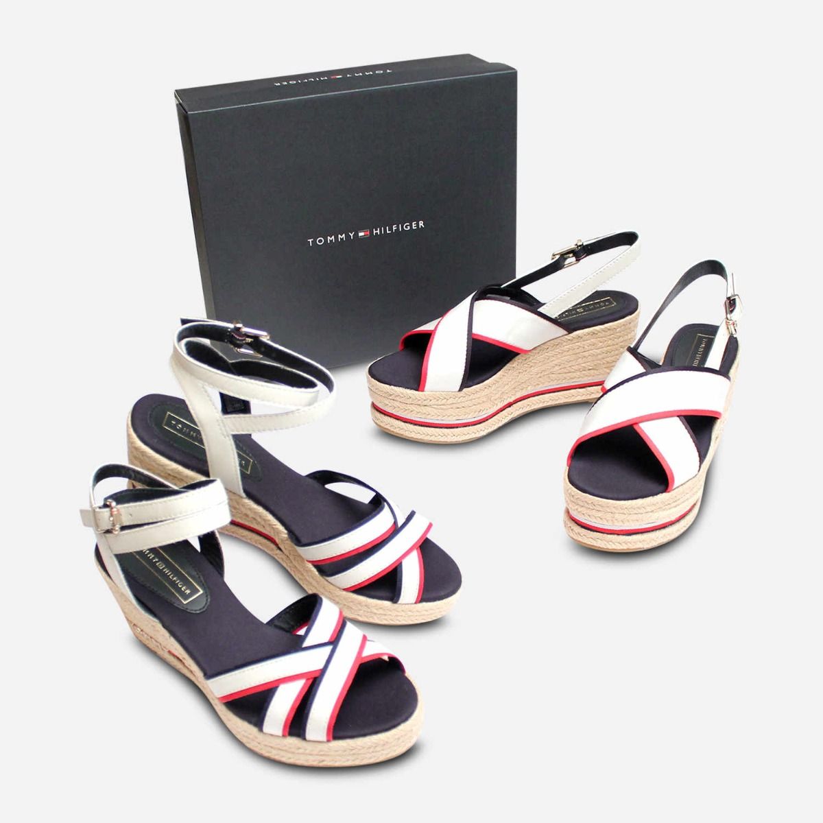 Tommy Hilfiger Designer Flatform Sandals in Red White Blue