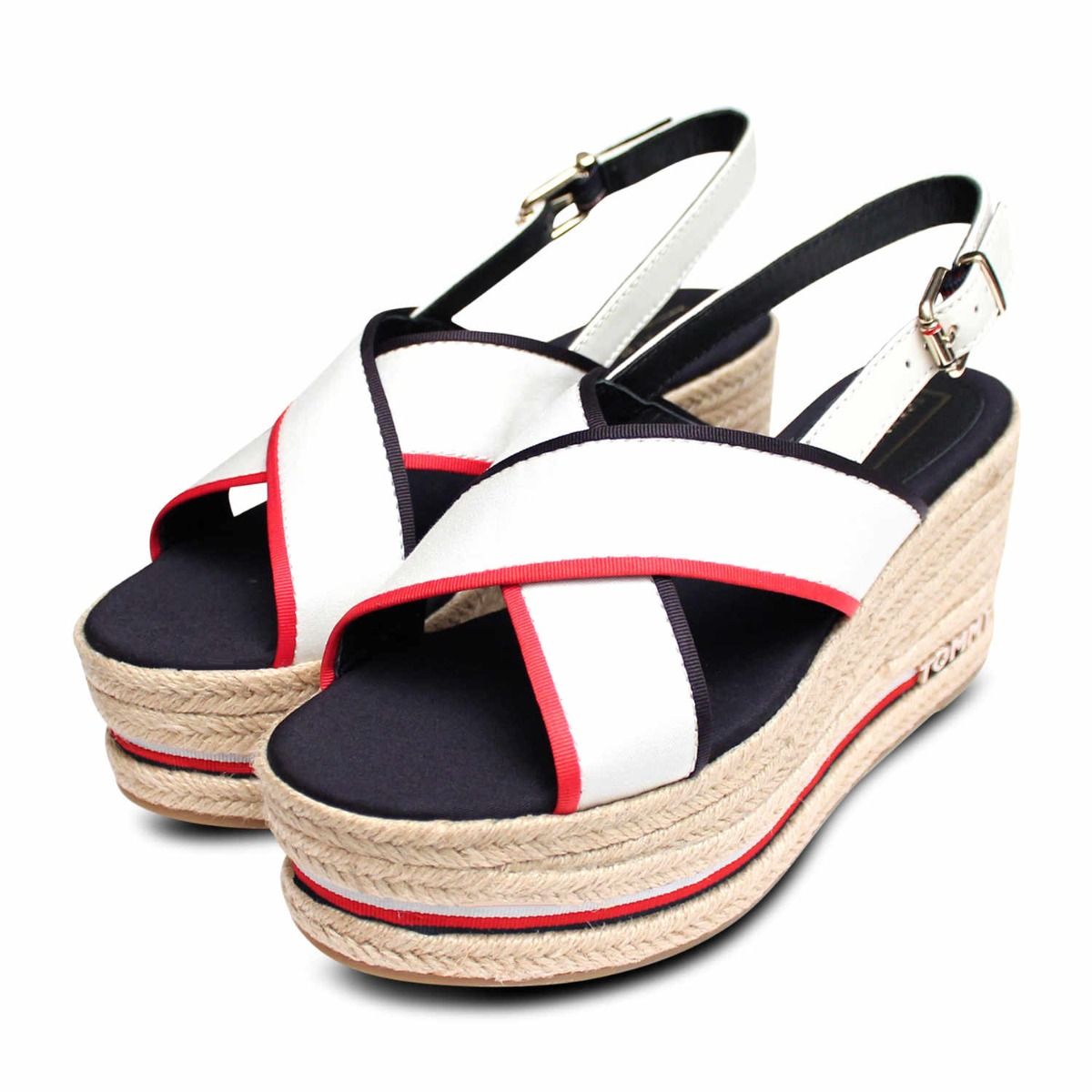 Pair of wedge sandals White, blue and red leather 39 1/…