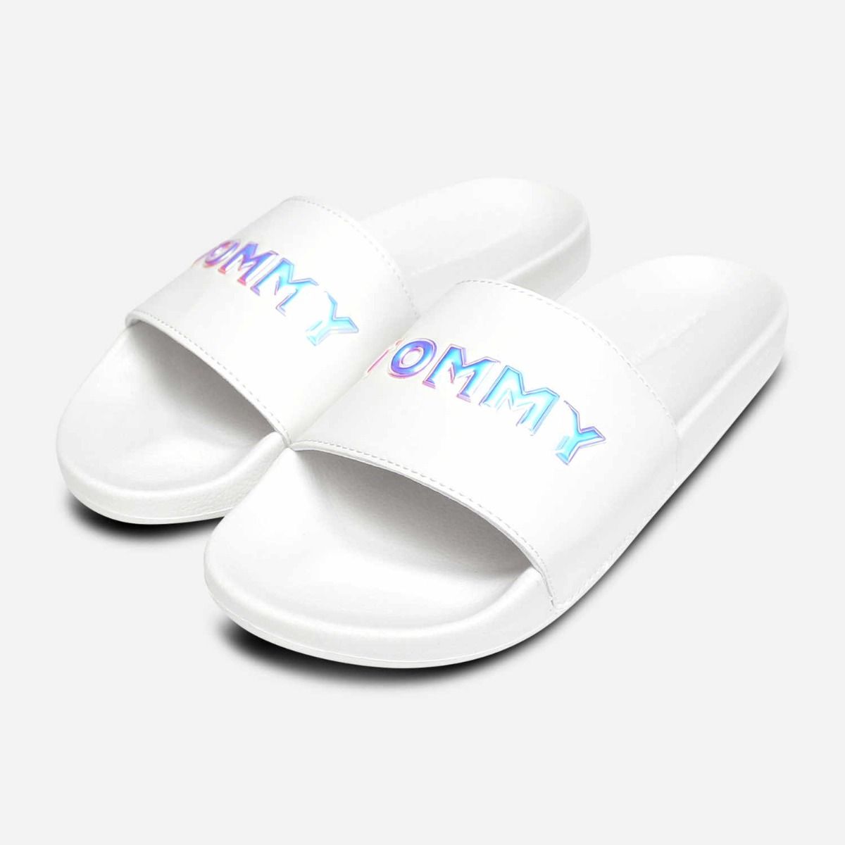 Tommy Hilfiger Iridescent White Designer Pool Slide Sandals 