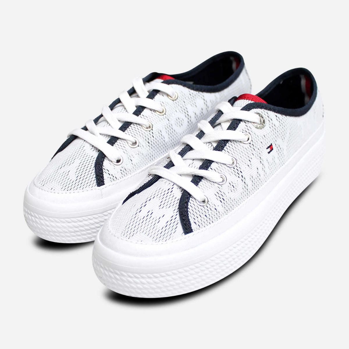 Tommy White Sneaker with Navy Jacquard