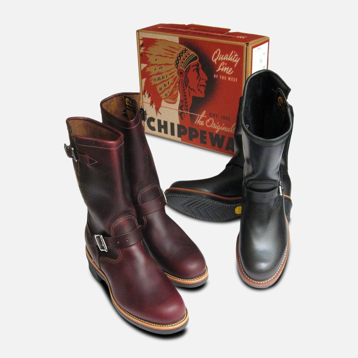 black chippewa logger boots