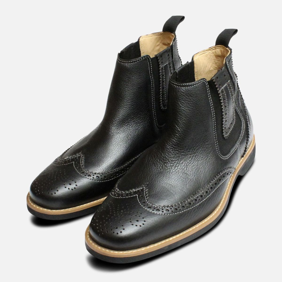 black leather brogue chelsea boots