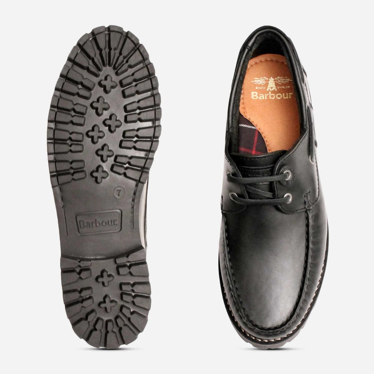 Barbour Black Leather Stern Boat Shoes 