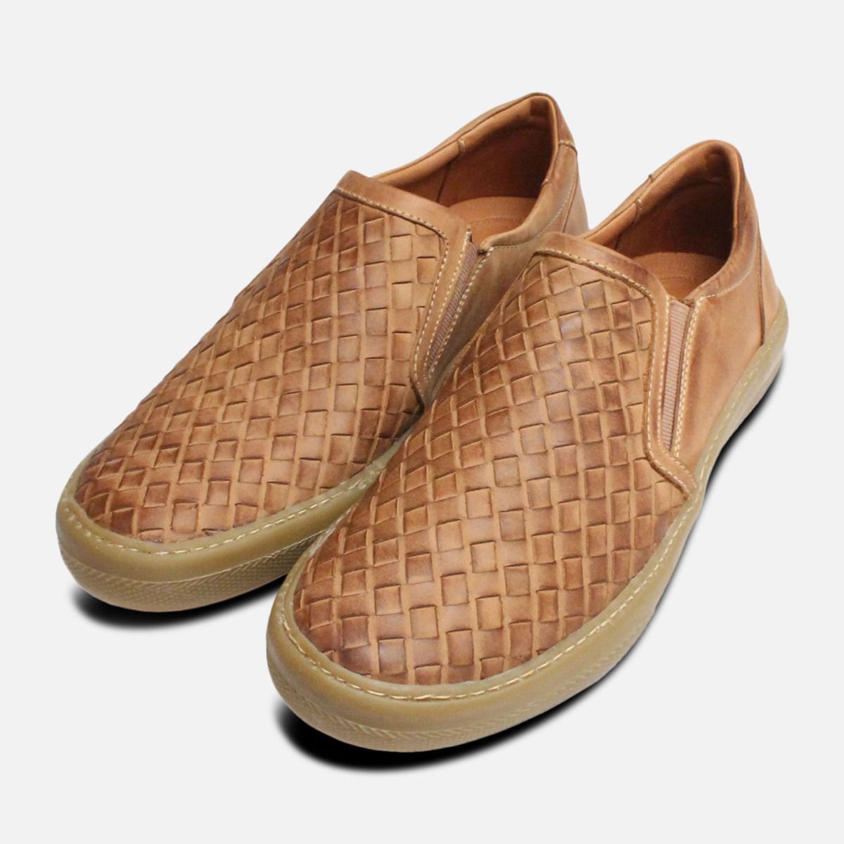 Light Brown Weave Loafers for Men by 