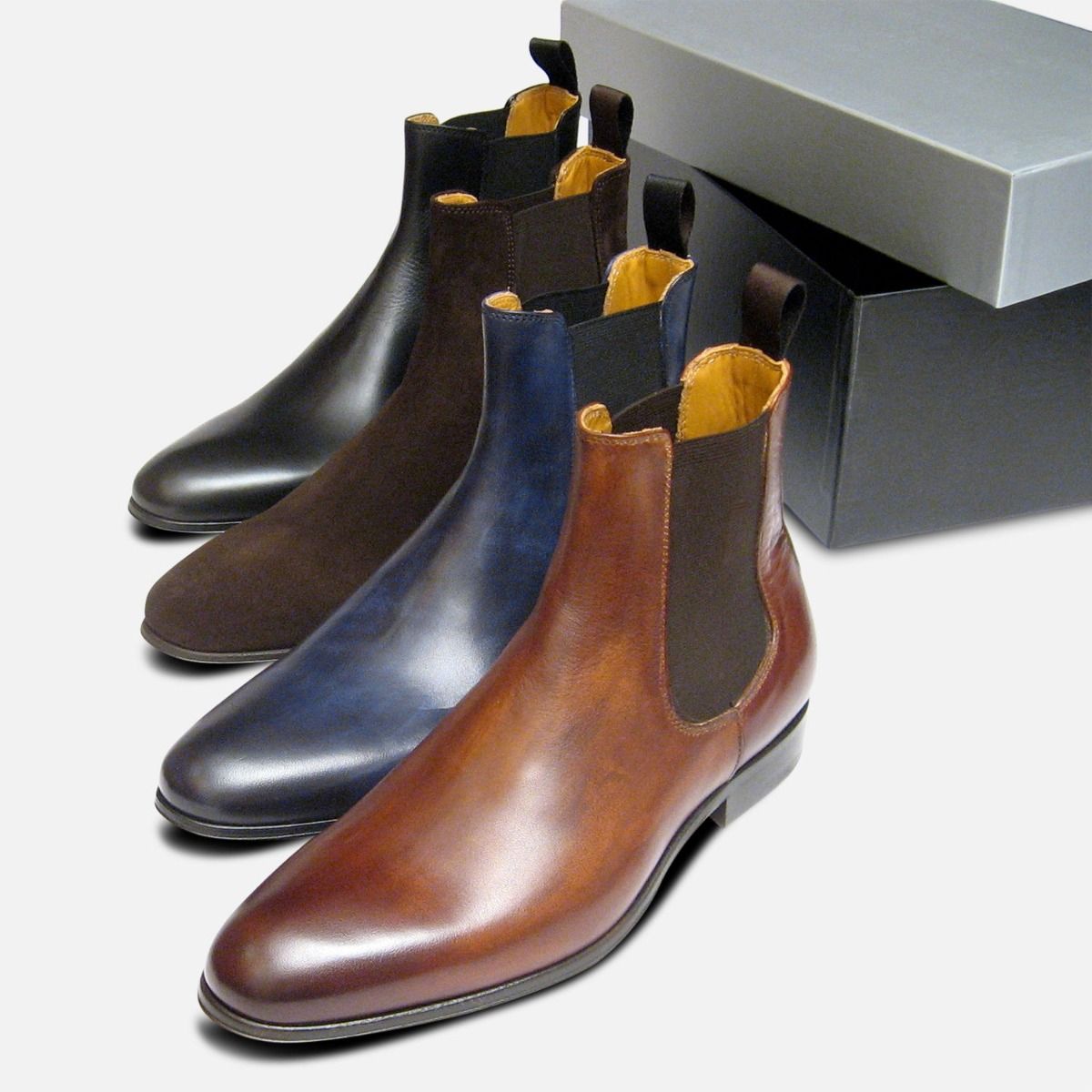 Black Leather Chelsea Boots for Men