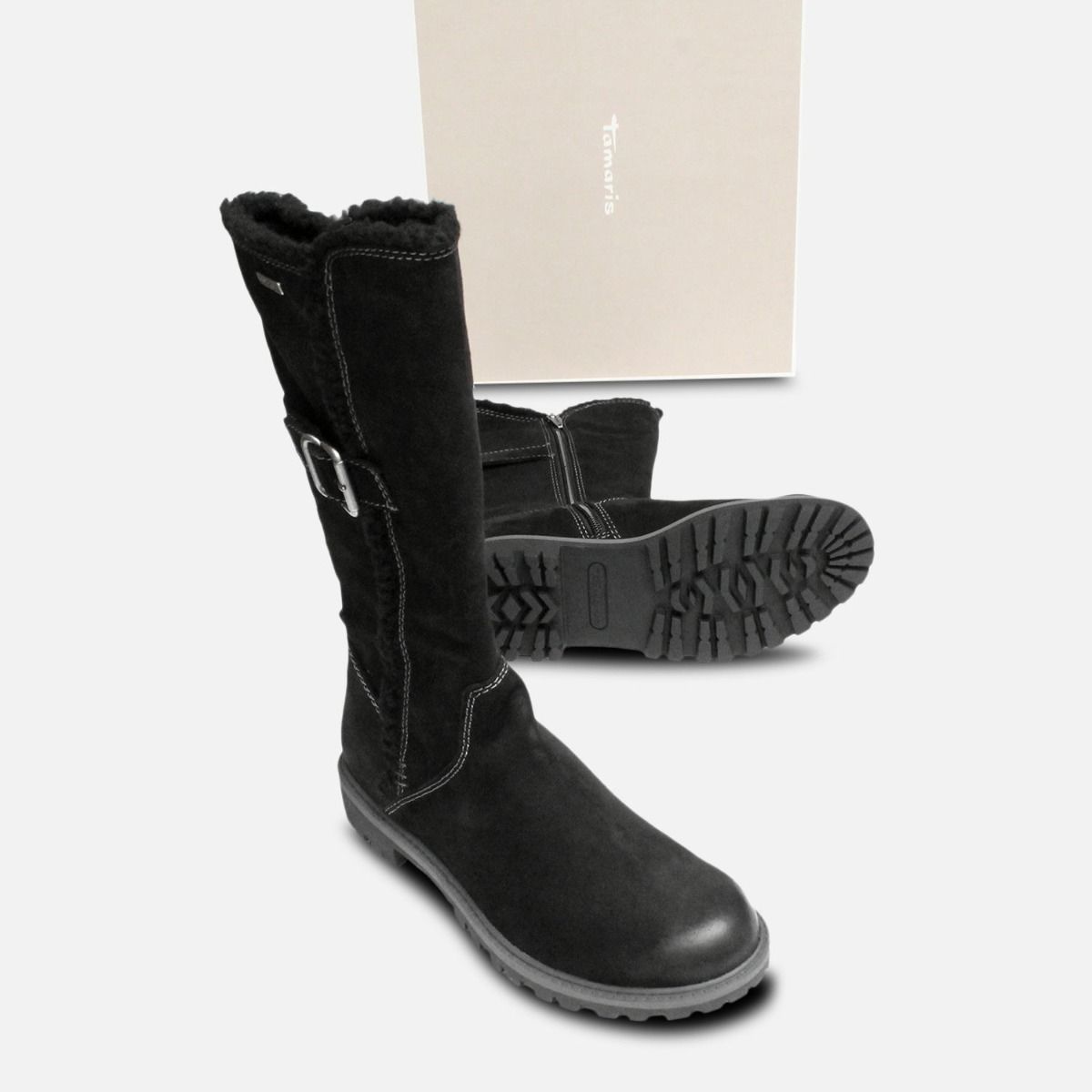 Black Suede Tamaris Long Boots Duo-Tex