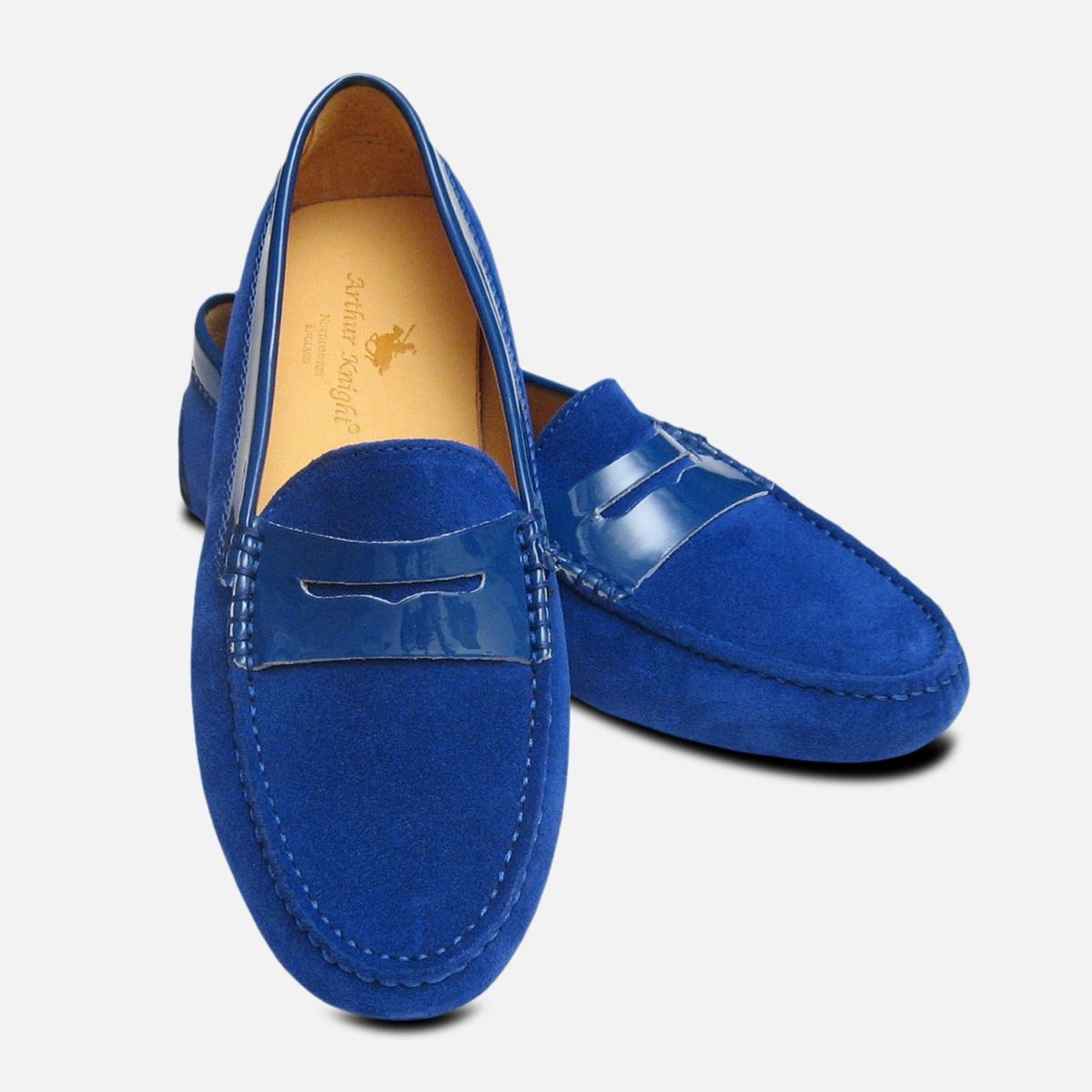 Electric Blue Suede Patent Arthur Knight Ladies Italian Driving