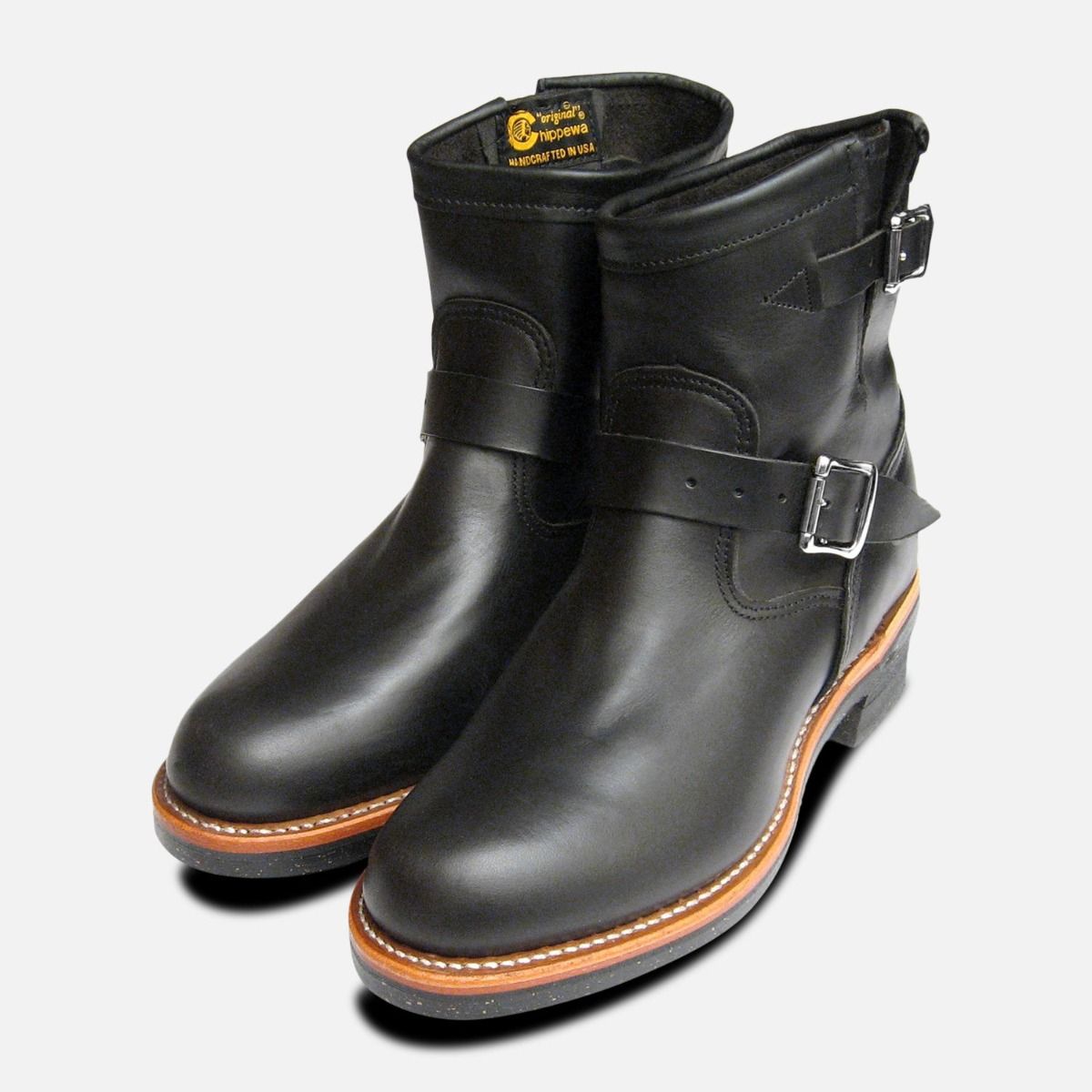 mens black leather buckle boots