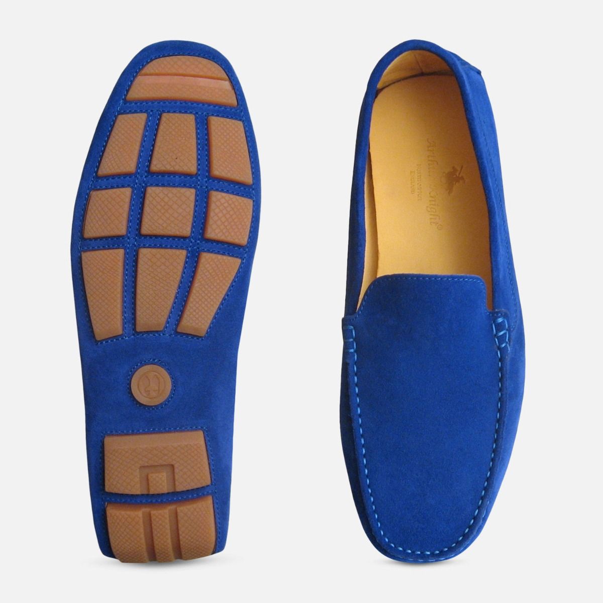 blue suede driving shoes