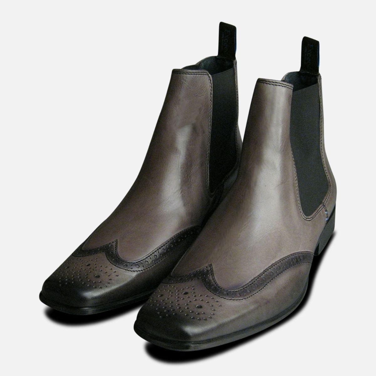 Exceed Grey Leather Mens Chelsea Boots