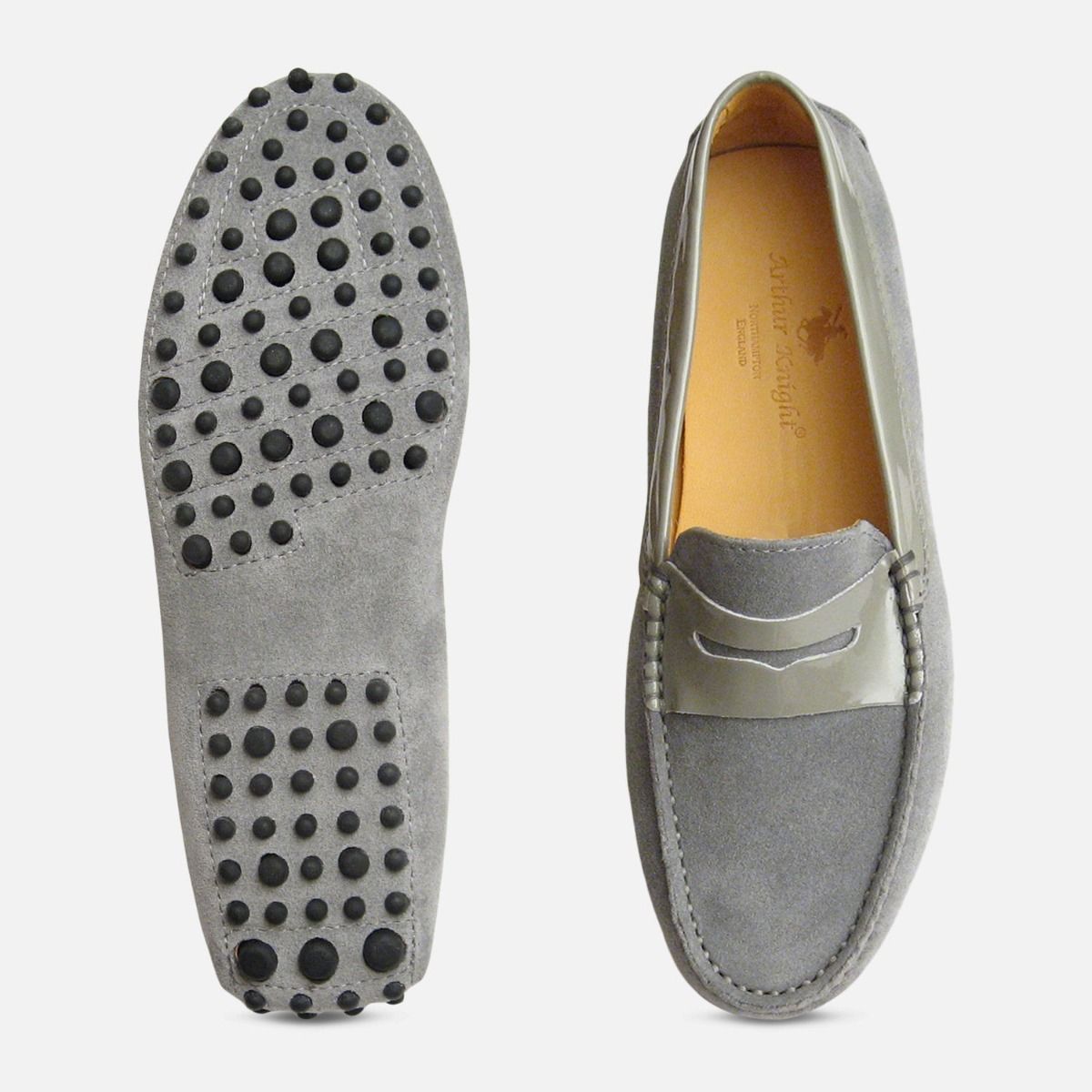 ladies grey suede loafers