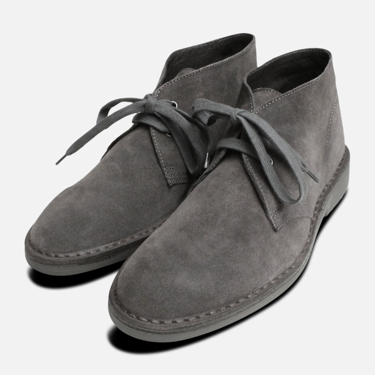 Dark Grey Suede Italian Mens Desert Boots