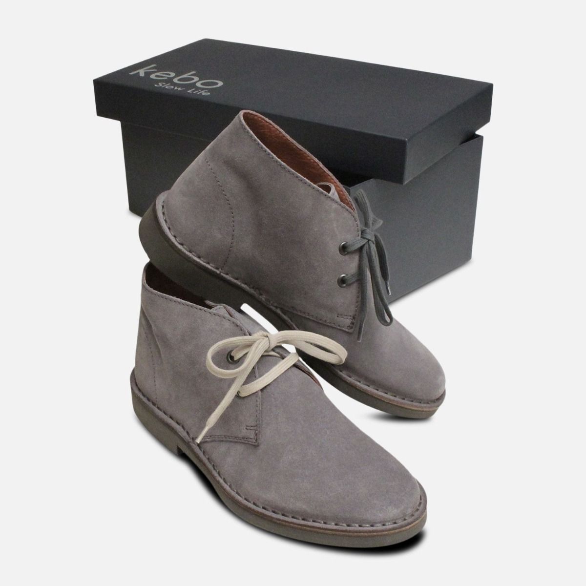 Ash Grey Italian Suede Desert Boots by 