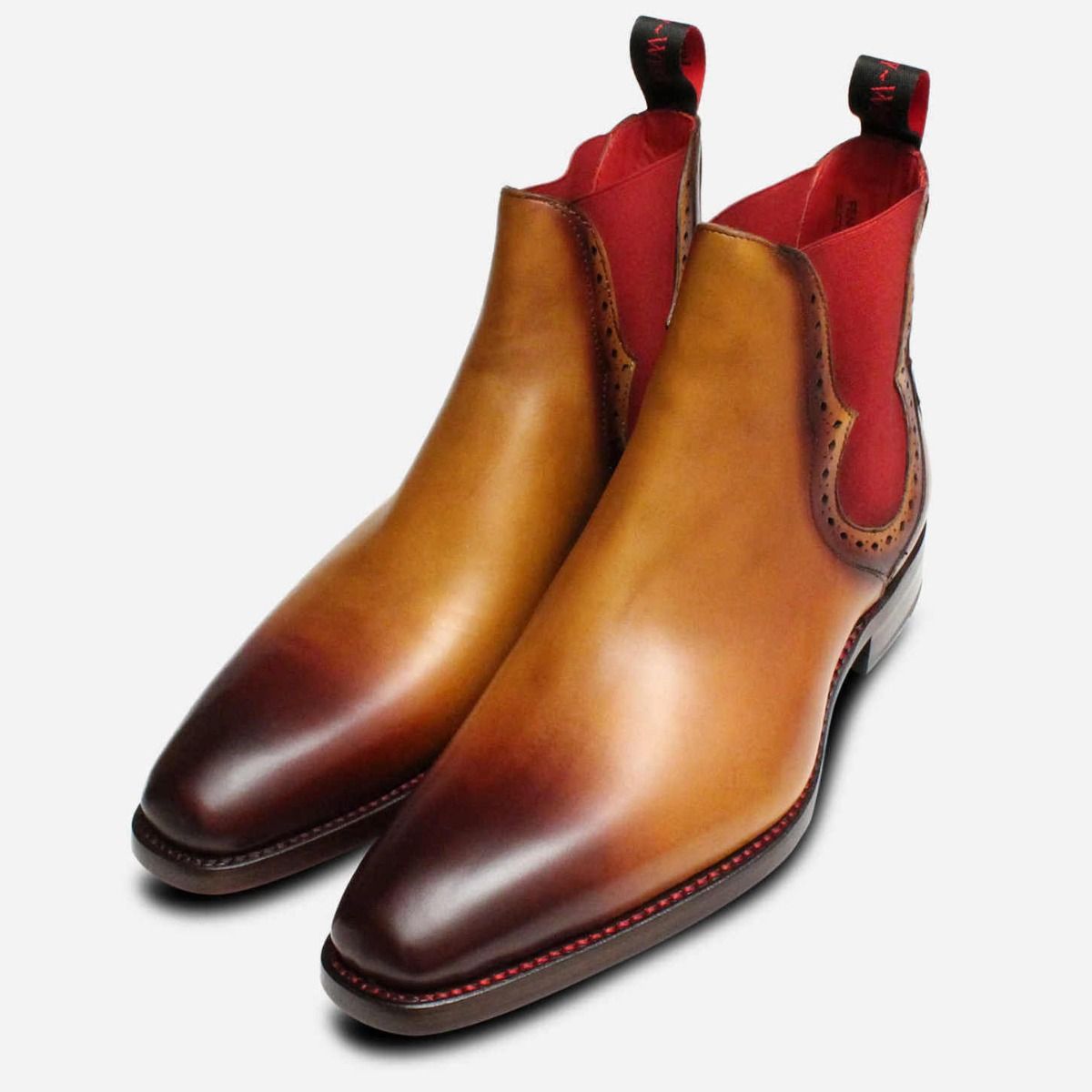 black chelsea boots with red elastic